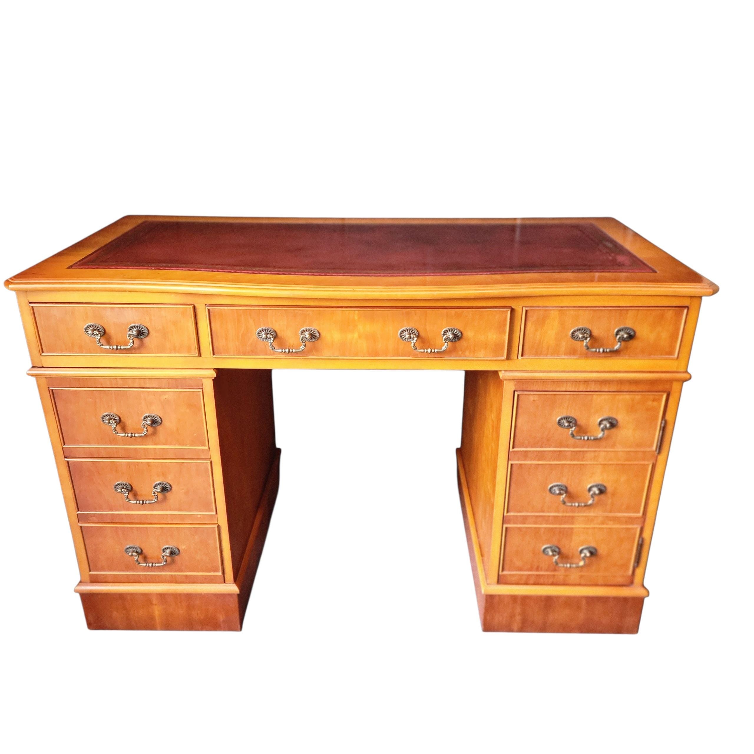 Regency Style Reproduction Yew Pedestal Desk - circa 1980