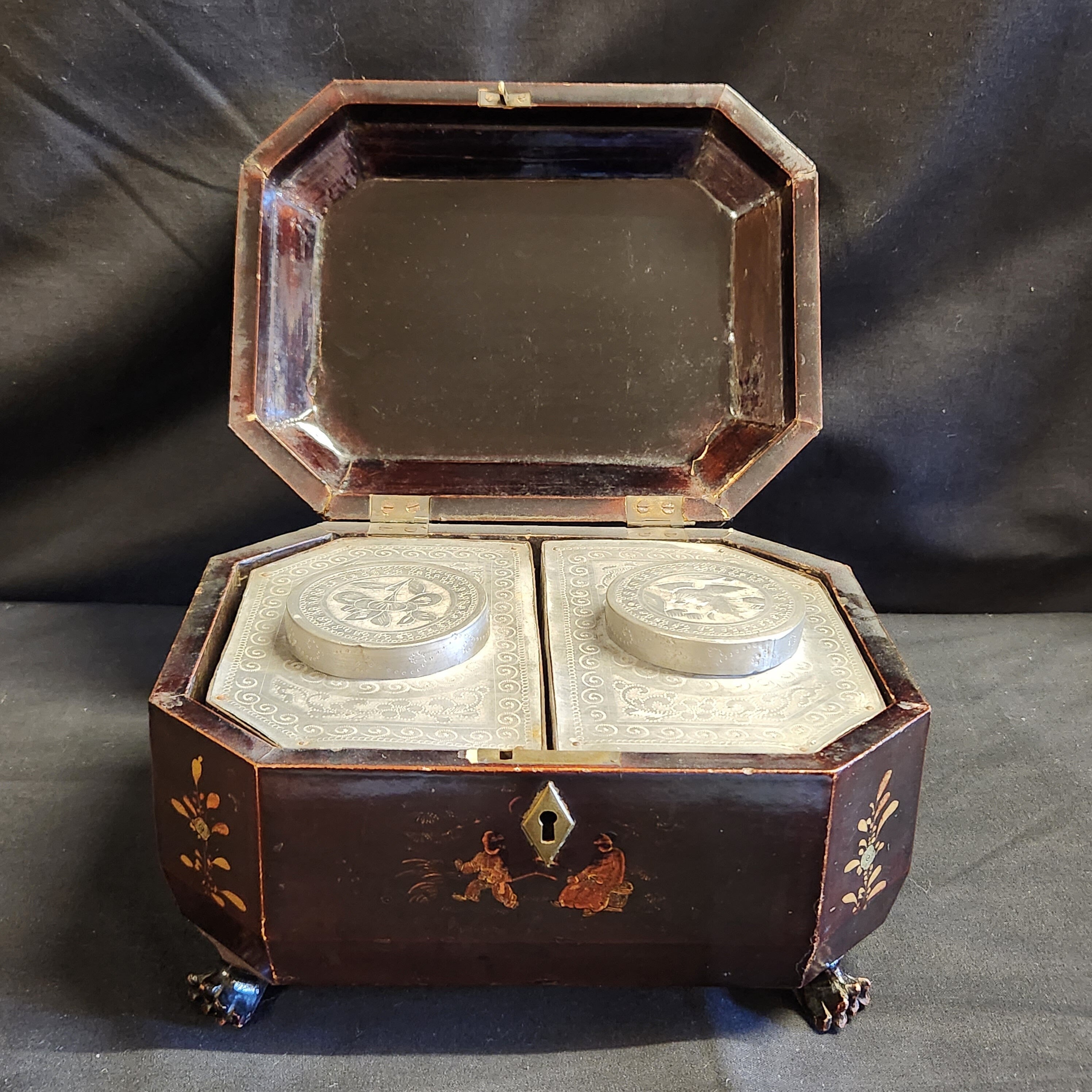 19thC Chinese Laquered Tea Caddy