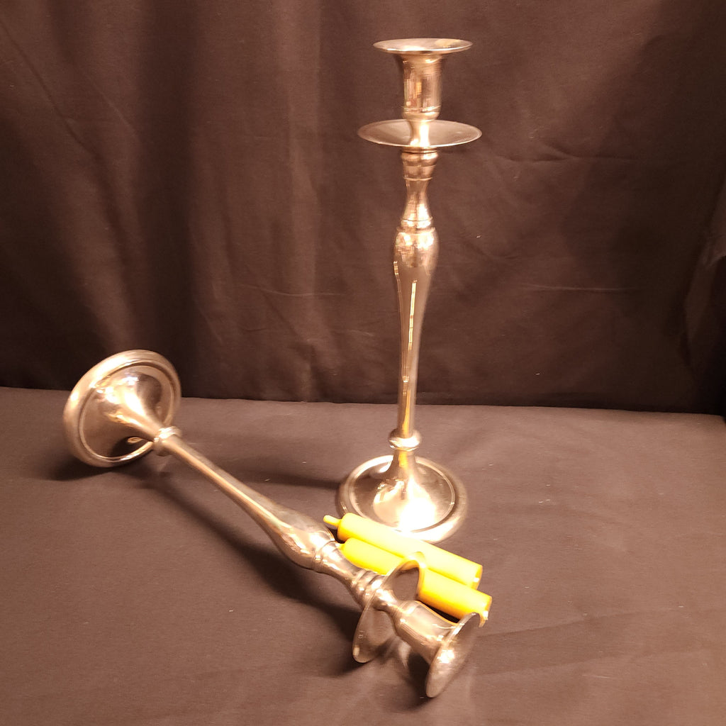 Pair White Metal Reproduction, Georgian Style Candlesticks