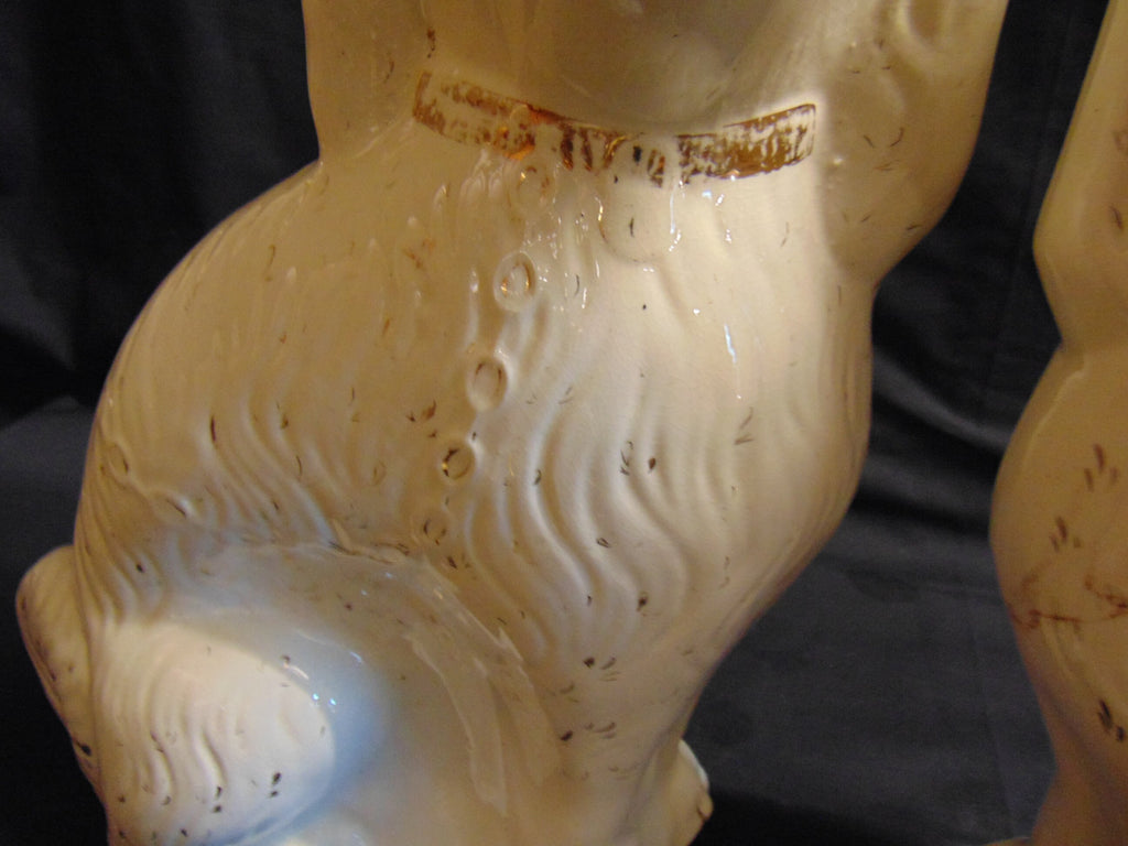 Pair Victorian Staffordshire Flat Back Spaniels With Glass Eyes