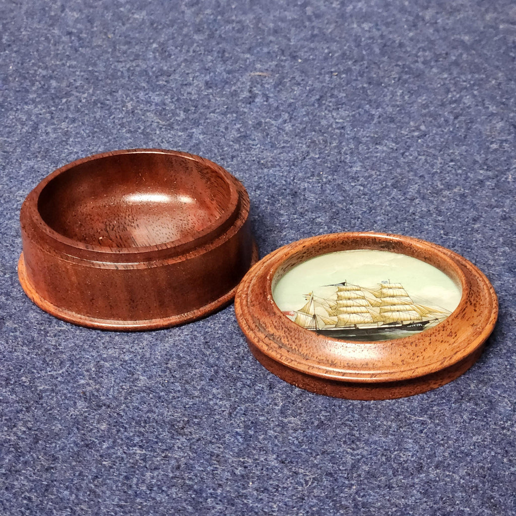 Crystoleum Decorated Wooden Lidded Pot