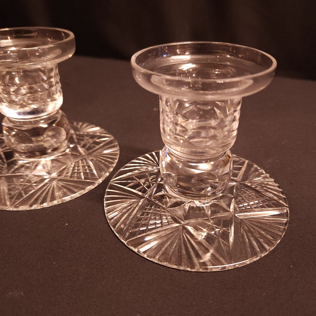 Pair Cut Glass Low Candlesticks