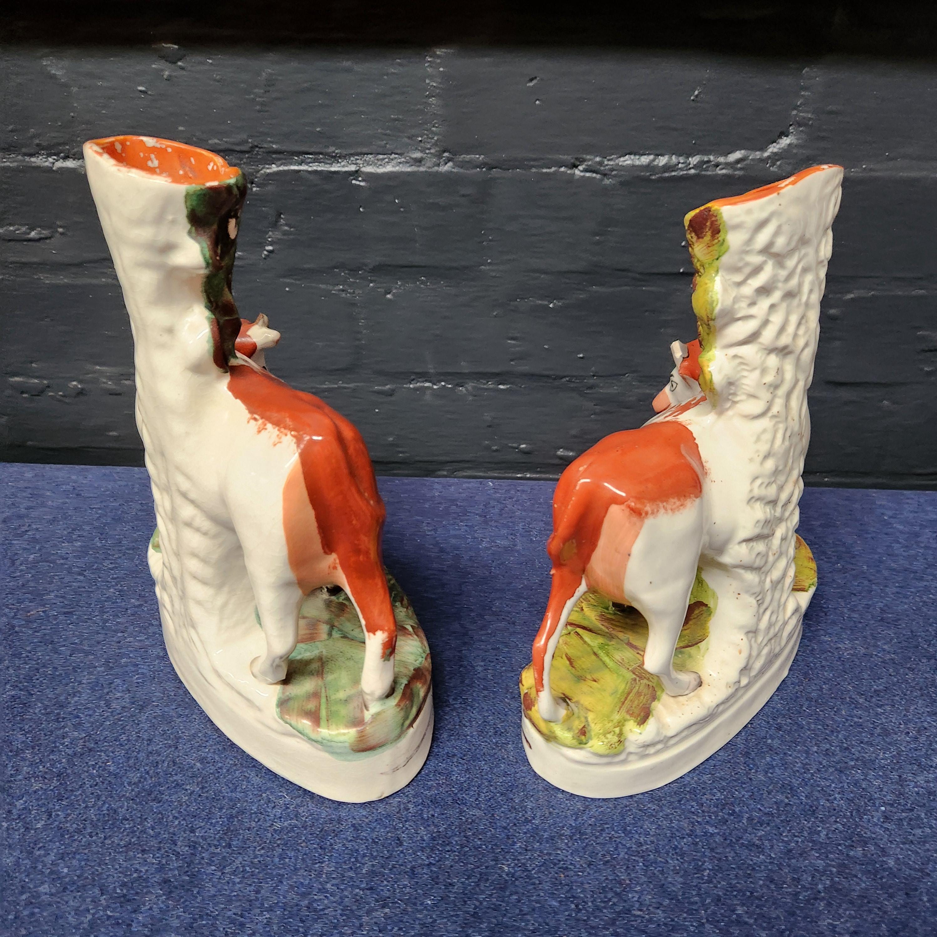 Pair Victorian Staffordshire Flat-Back Cow's with Calf