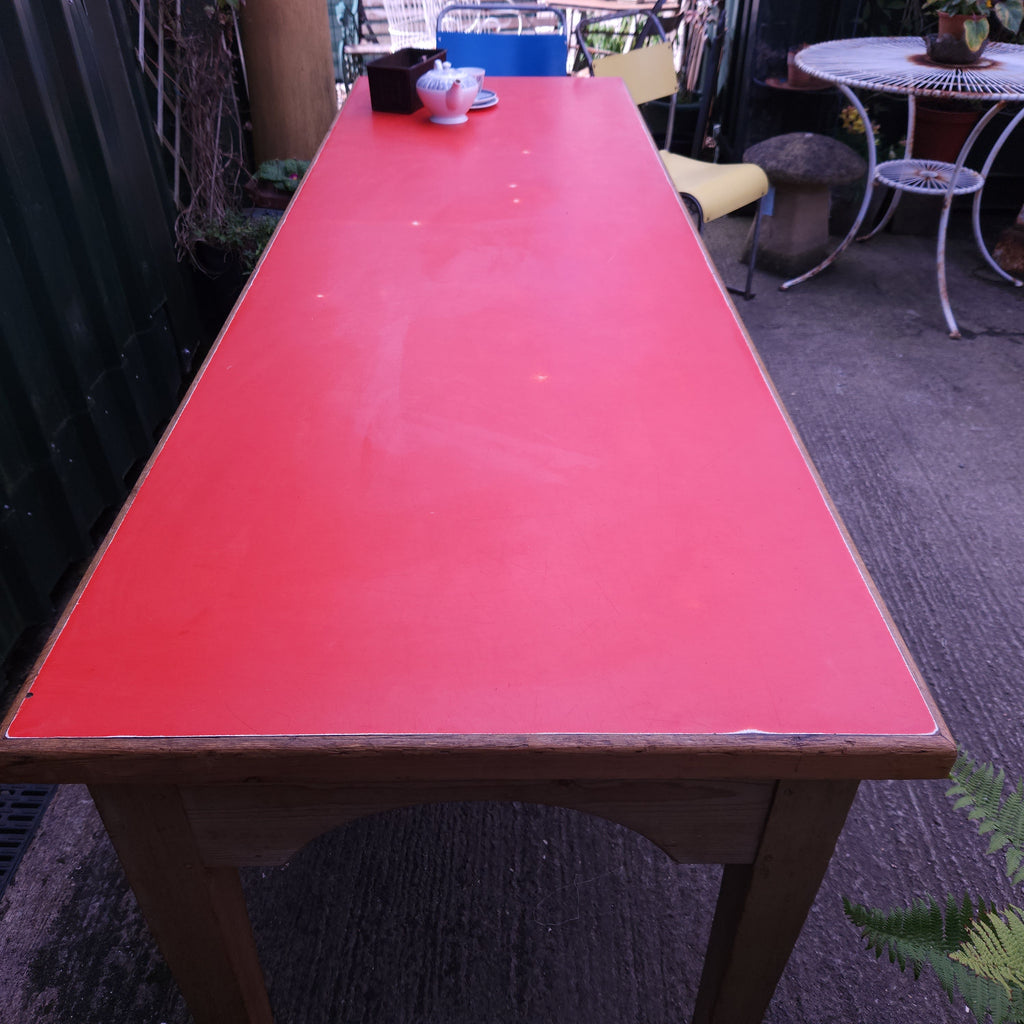 1950's Vintage Red Formica Topped Pine Library Table