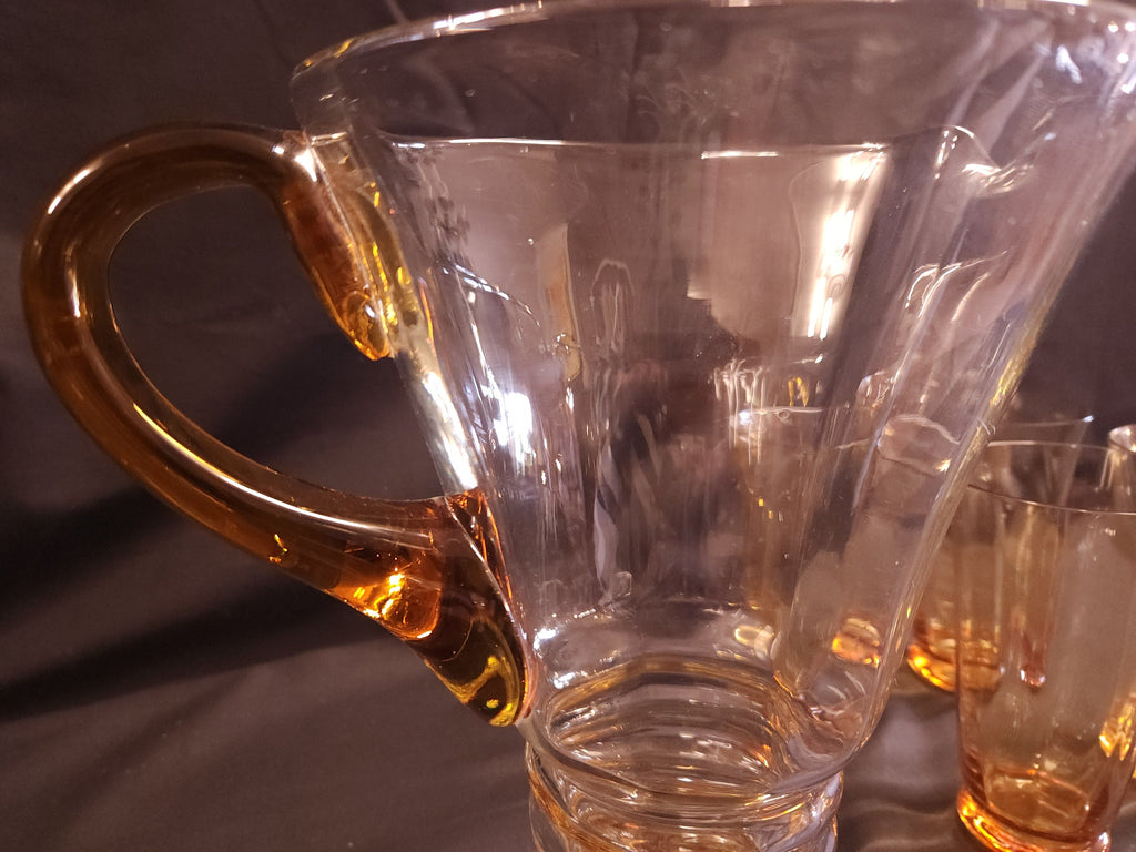 Art Deco, Possibly Whitefriars Glass, Lemonade Jug and 4 Tumblers