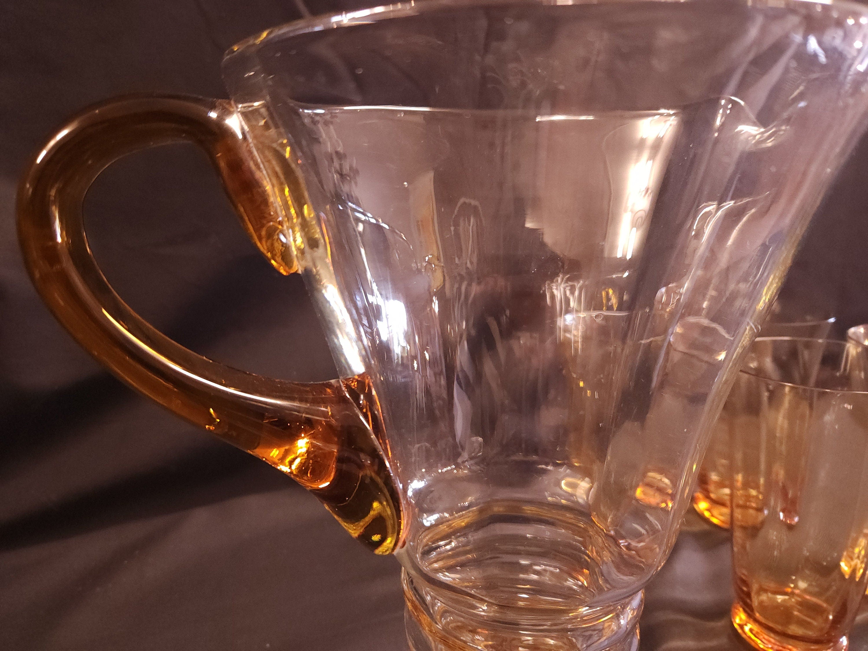 Art Deco, Possibly Whitefriars Glass, Lemonade Jug and 4 Tumblers