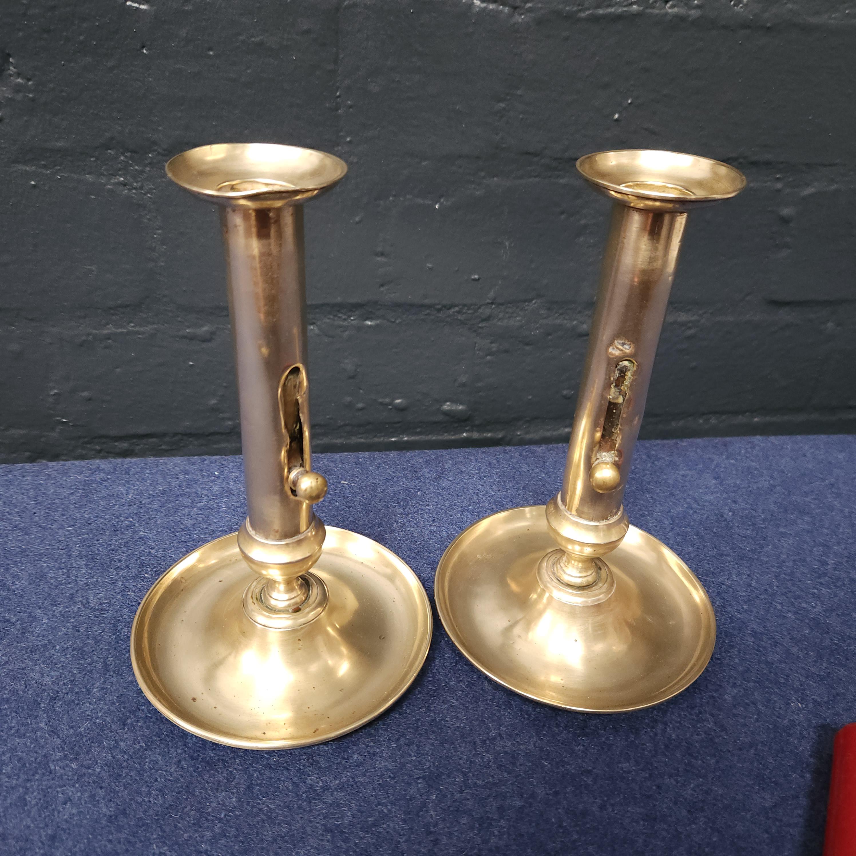 Pair Georgian Brass Candlesticks - Side Adjuster