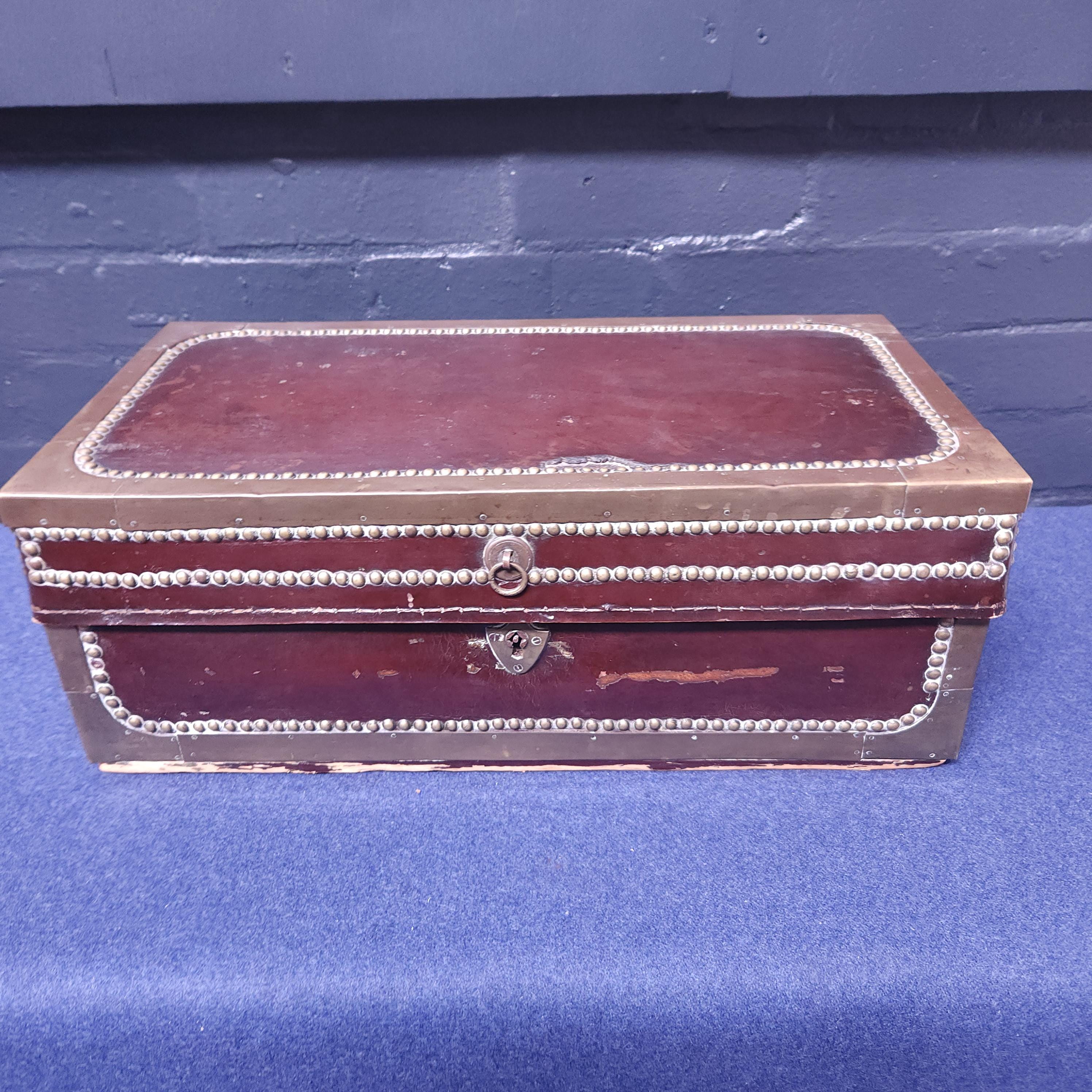 19th Century Style Leather and Brass Studded Chest