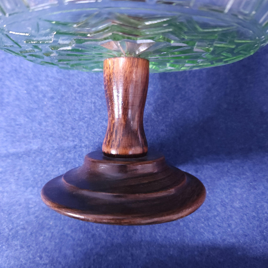 Uranium Glass and Oak Comport Circa 1930's