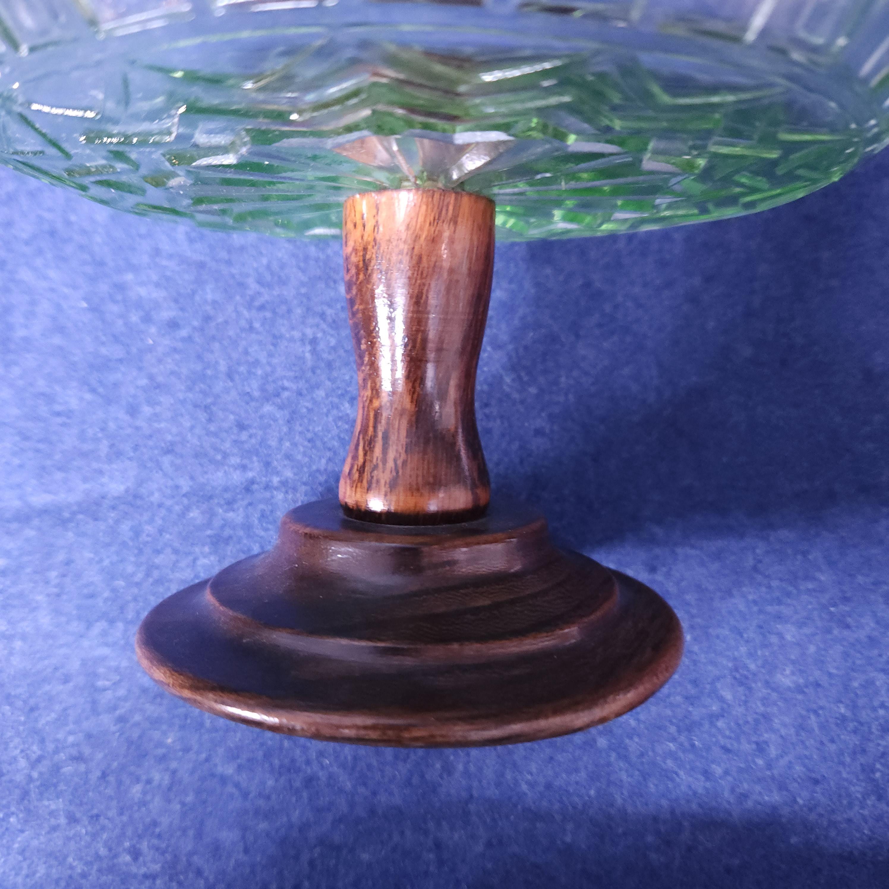 Uranium Glass and Oak Comport Circa 1930's