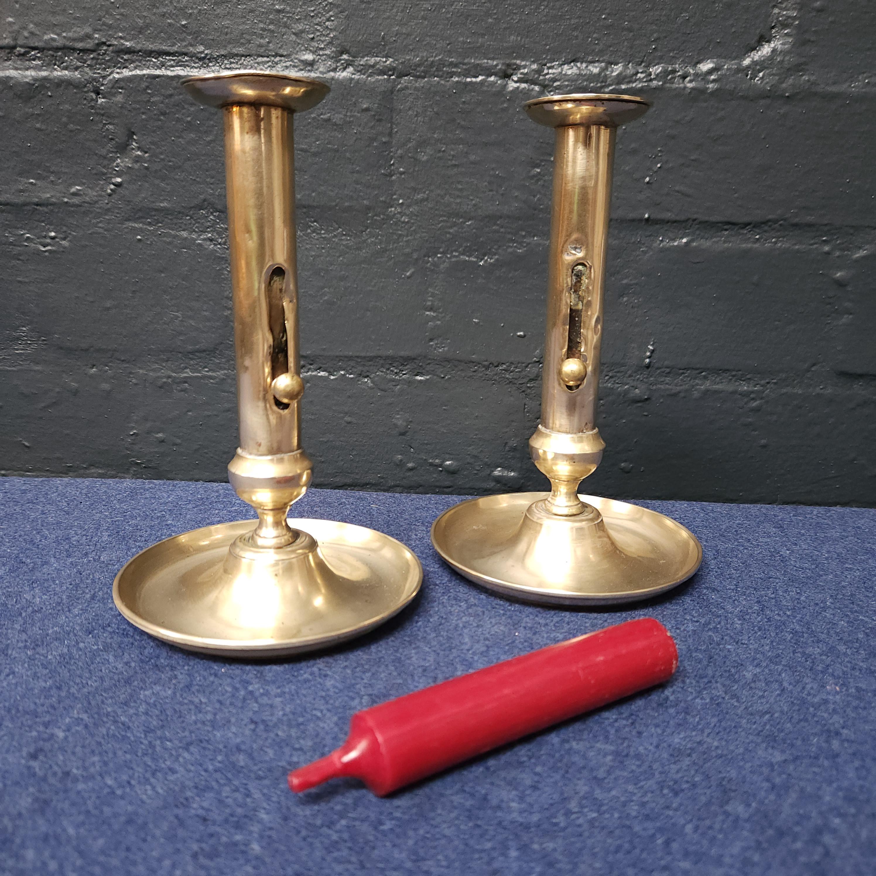 Pair Georgian Brass Candlesticks - Side Adjuster