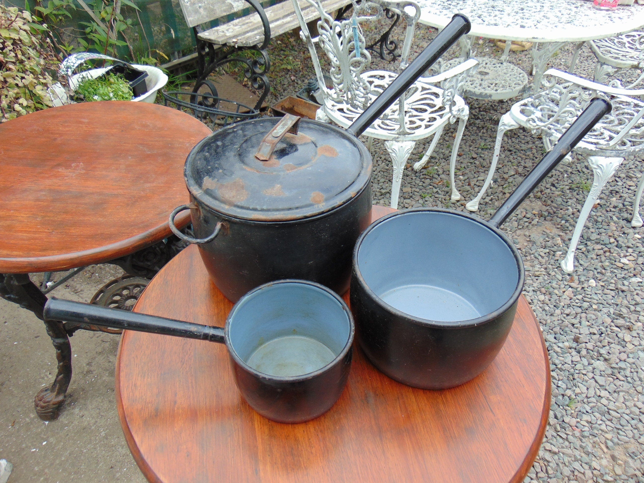 Set of 3 Vintage Judge Iron and Enamel Saucepans