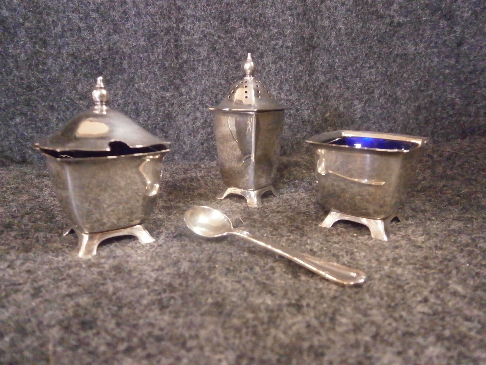 Silver 3 Piece Condiment Cruet Set