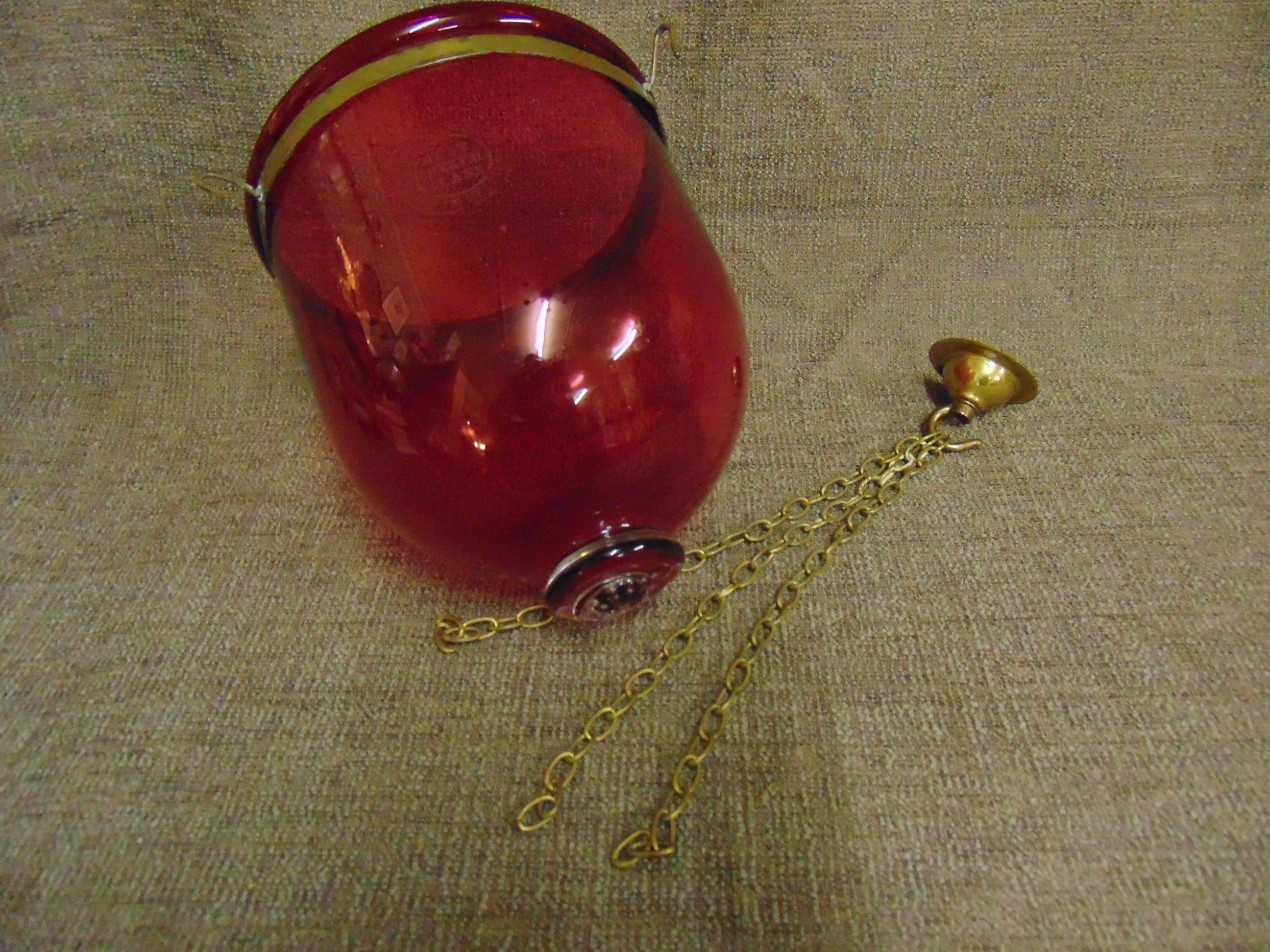 Made in Belgium, Val St. Lambert, Edwardian Cranberry Glass Ceiling Light Shade