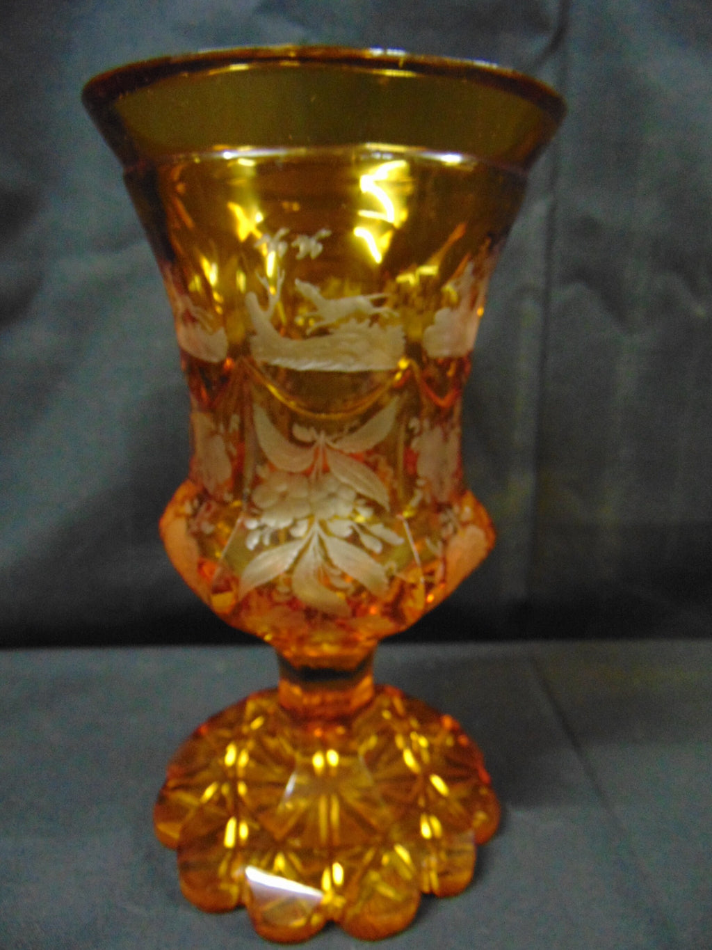 Late 19th Century Bohemian Overlaid Amber Cut Glass Vase