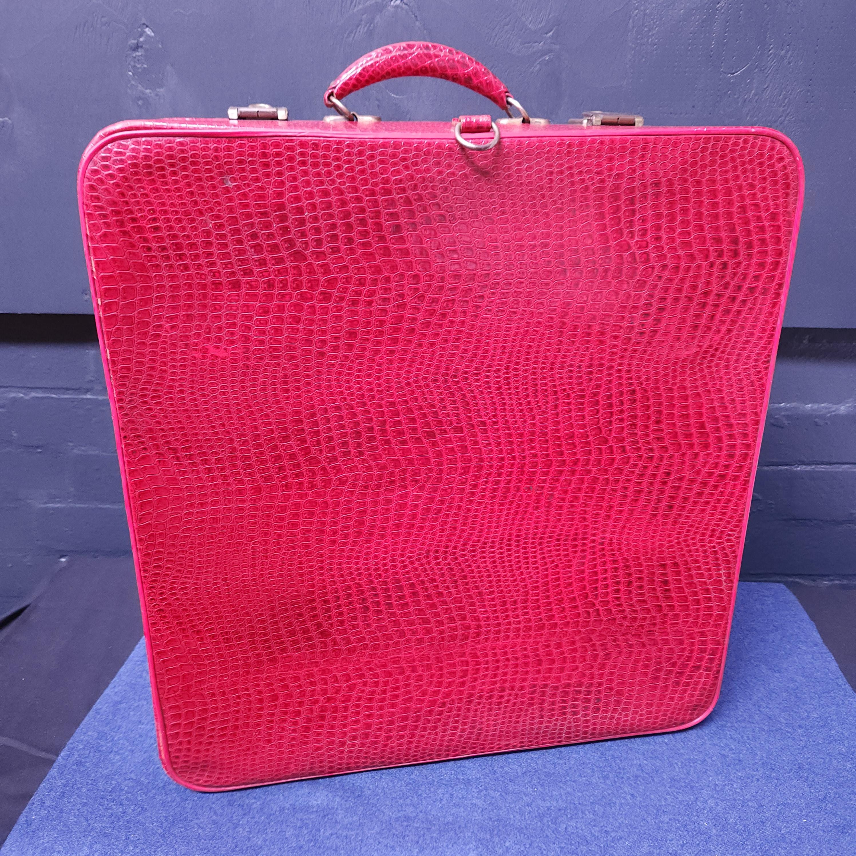 Pukka Ladies Red Faux Crocodile Skin Suitcase Circa 1960's