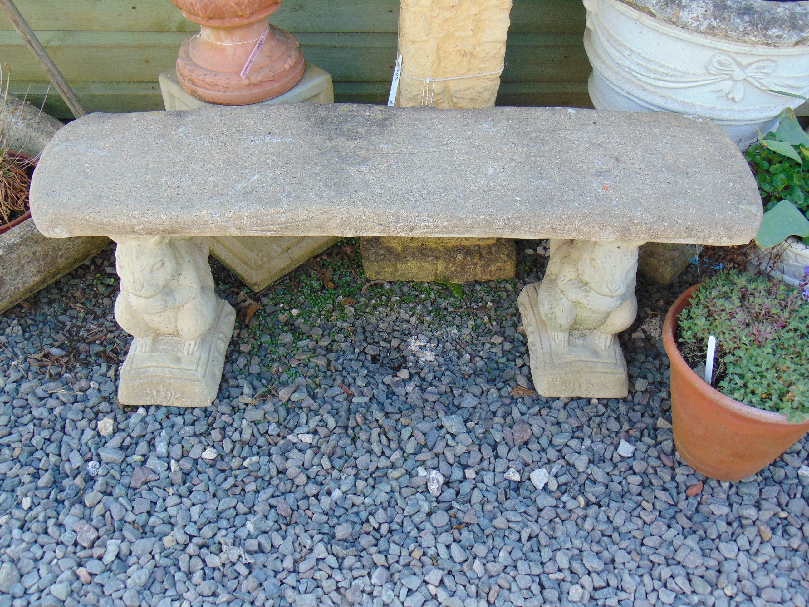 Weathered Reconstituted Stone Squirrel Bench