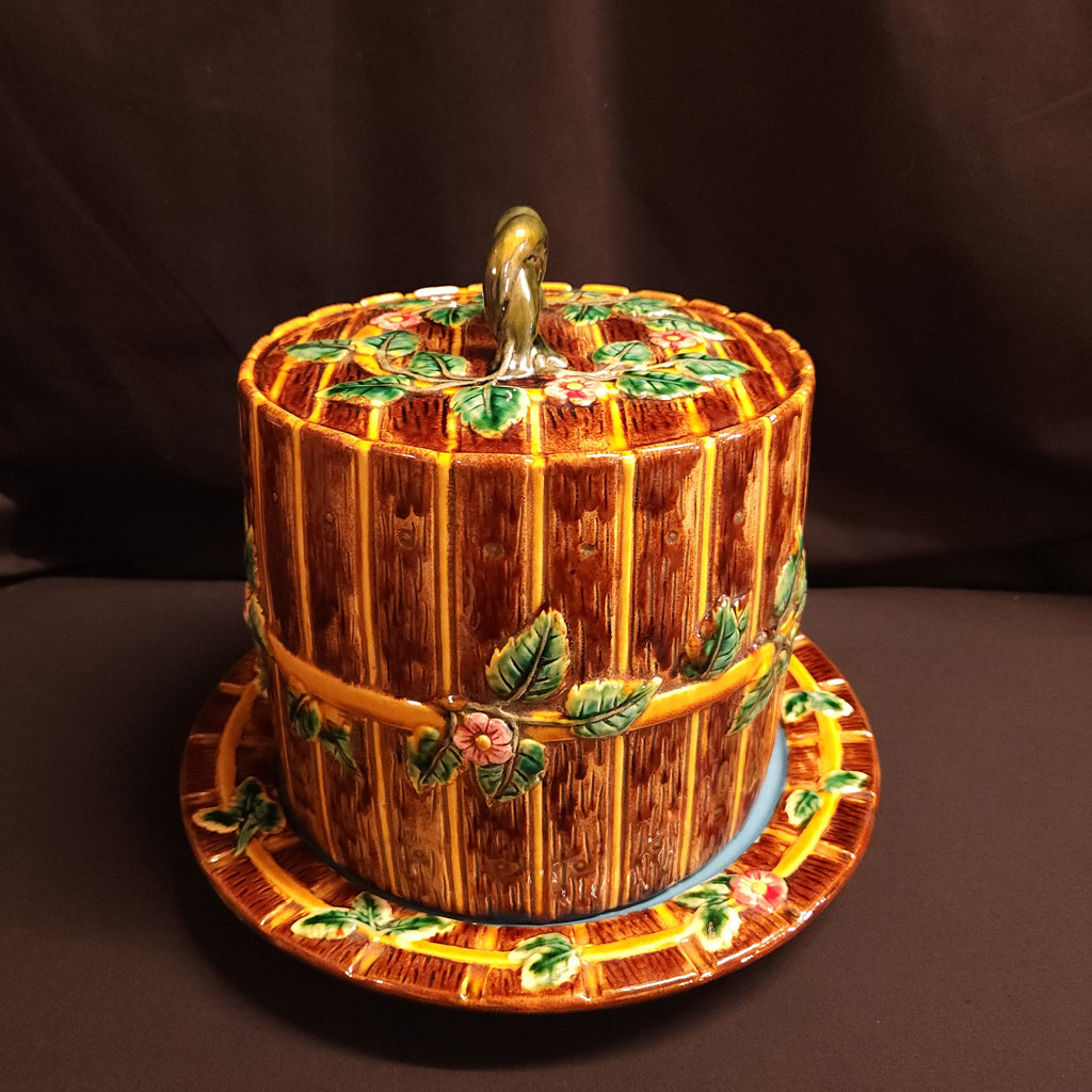 Majolica Cheese Keeper, Fence and Vine, In the Manner of George Jones Circa Early 1900's