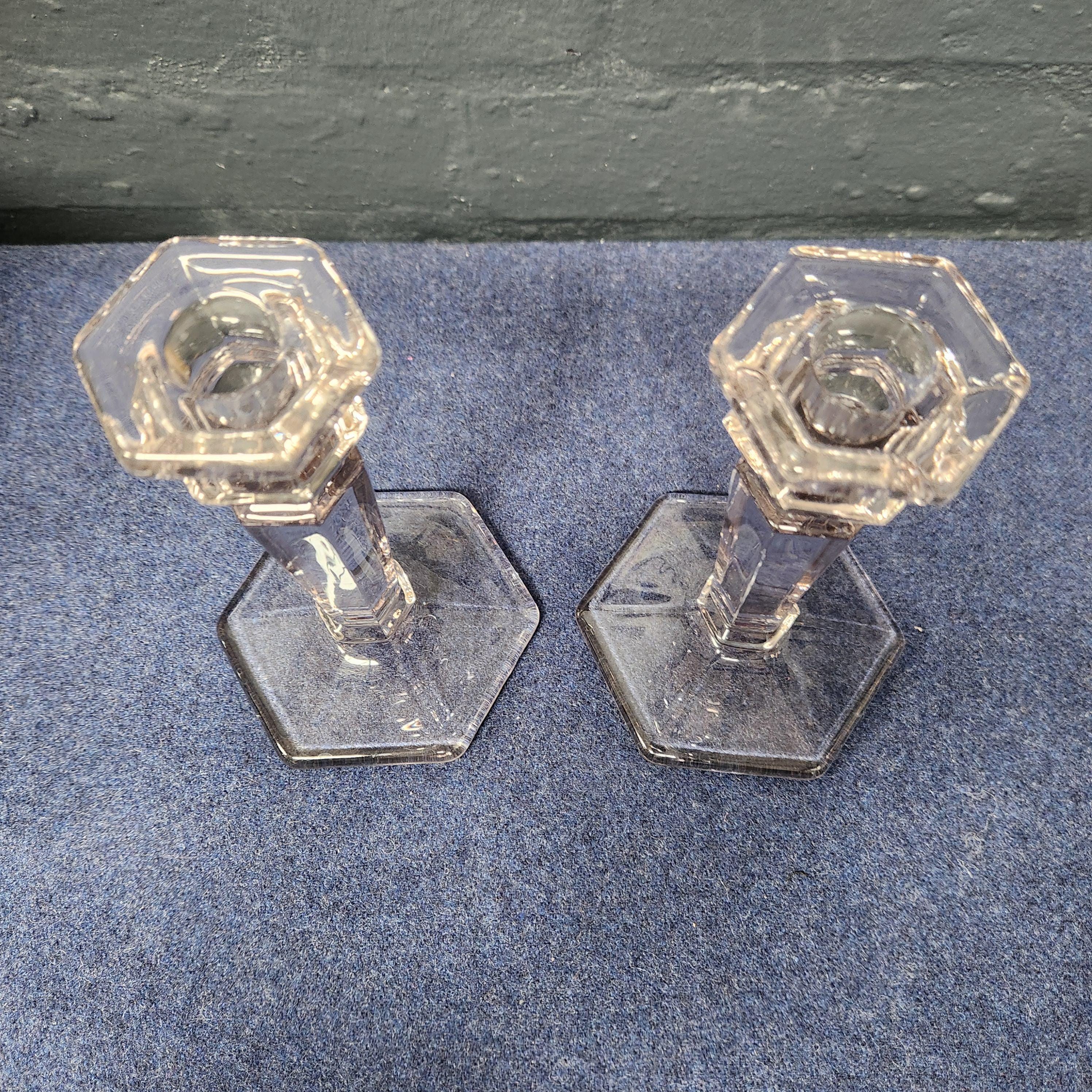 Pair Edwardian Glass Candlesticks