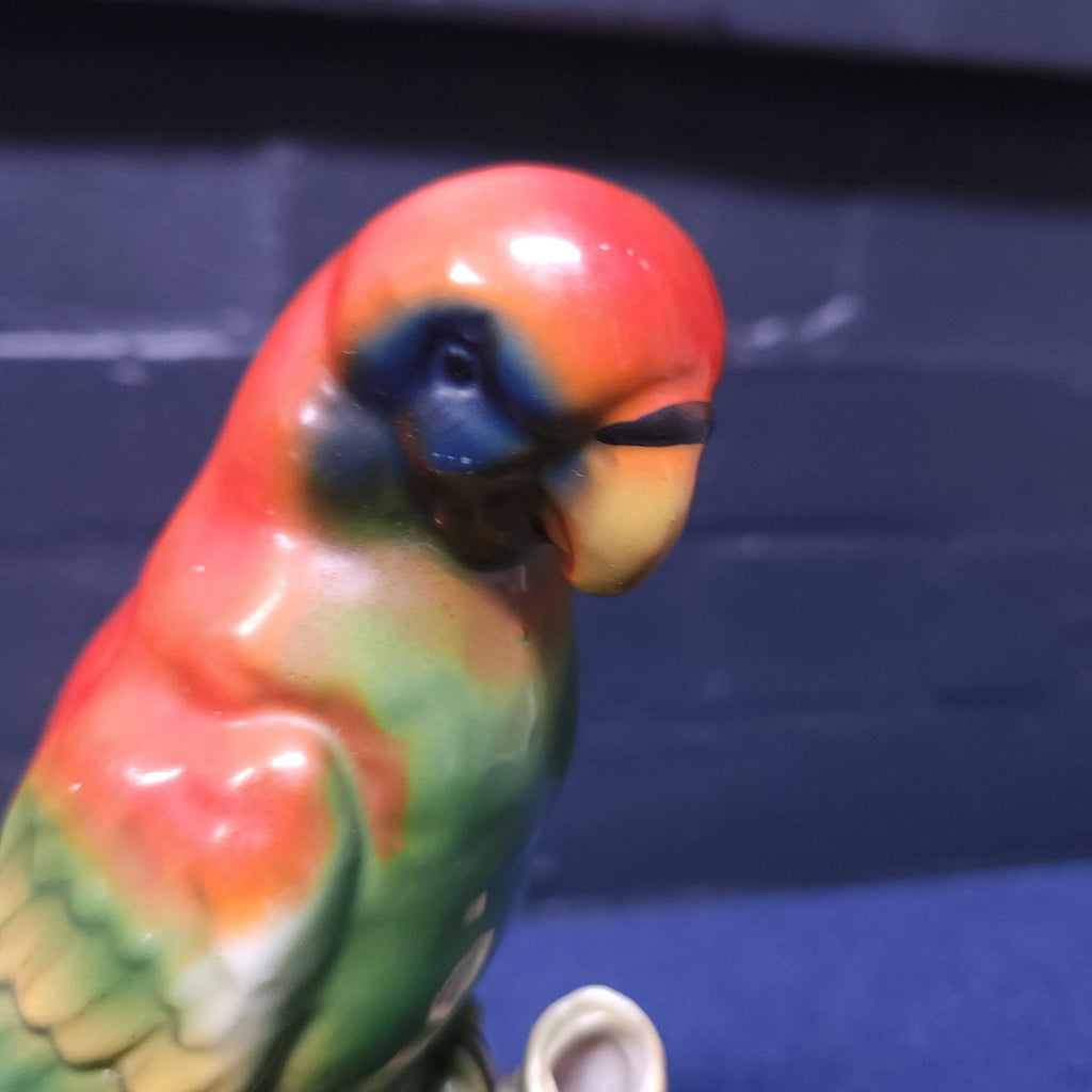 Early 20thC Painted Parian Ware Parrot Spill Vase