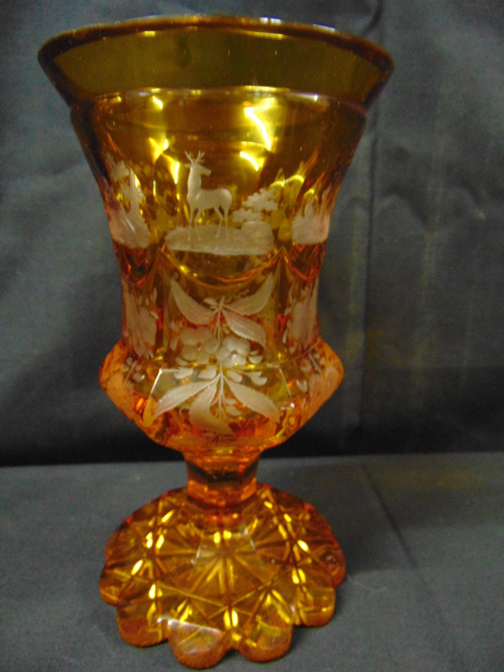 Late 19th Century Bohemian Overlaid Amber Cut Glass Vase