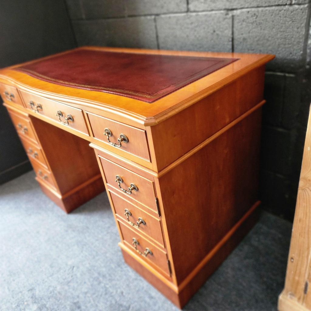 Regency Style Reproduction Yew Pedestal Desk - circa 1980