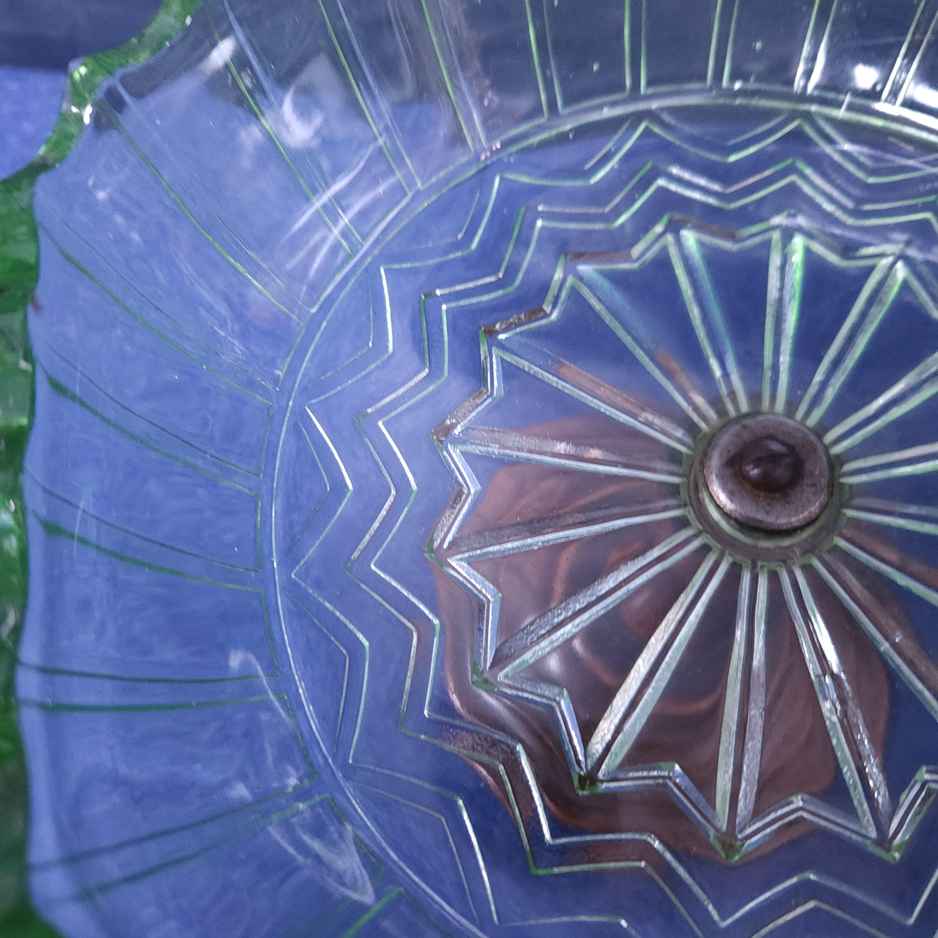 Uranium Glass and Oak Comport Circa 1930's