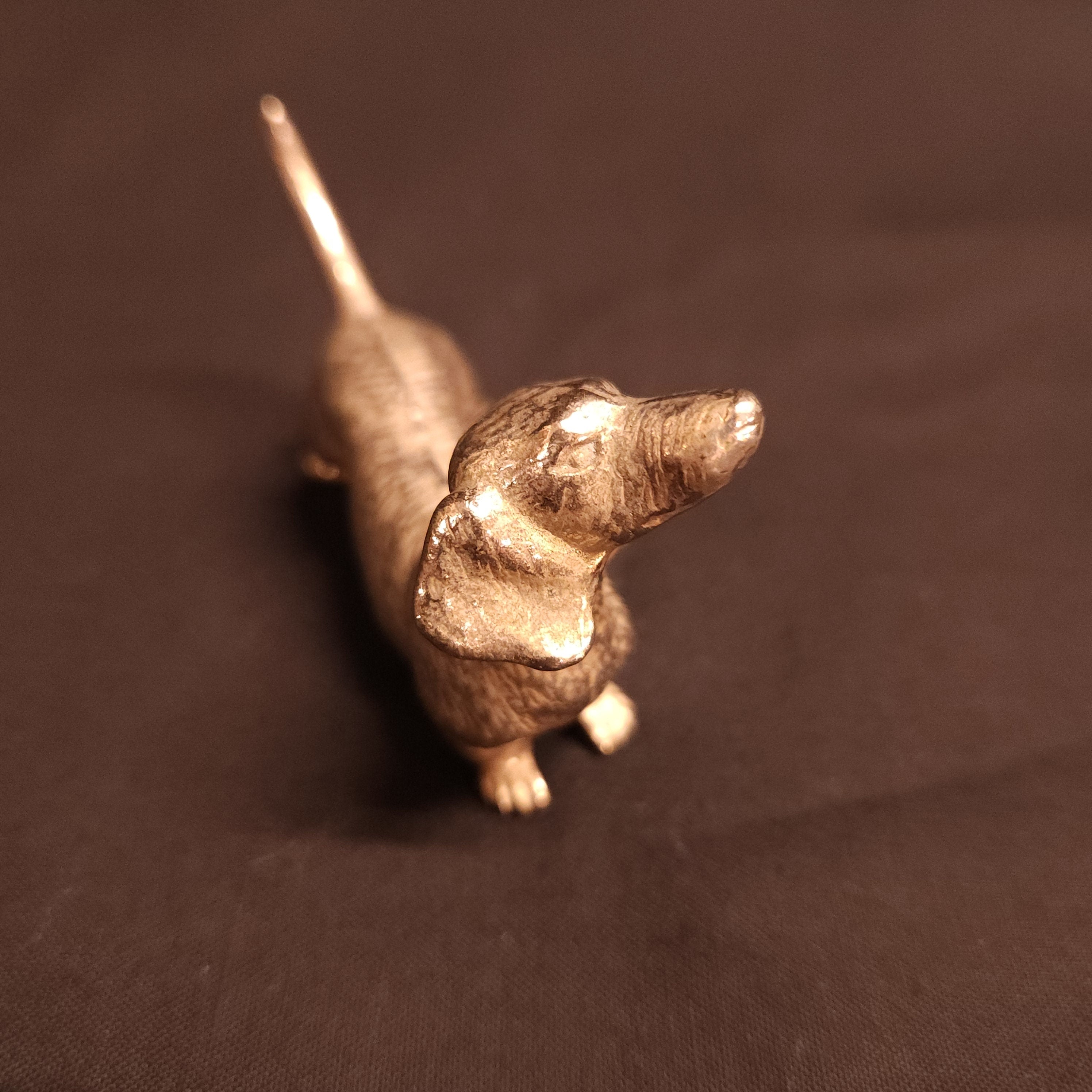 Small White Metal Dachshund Figurine