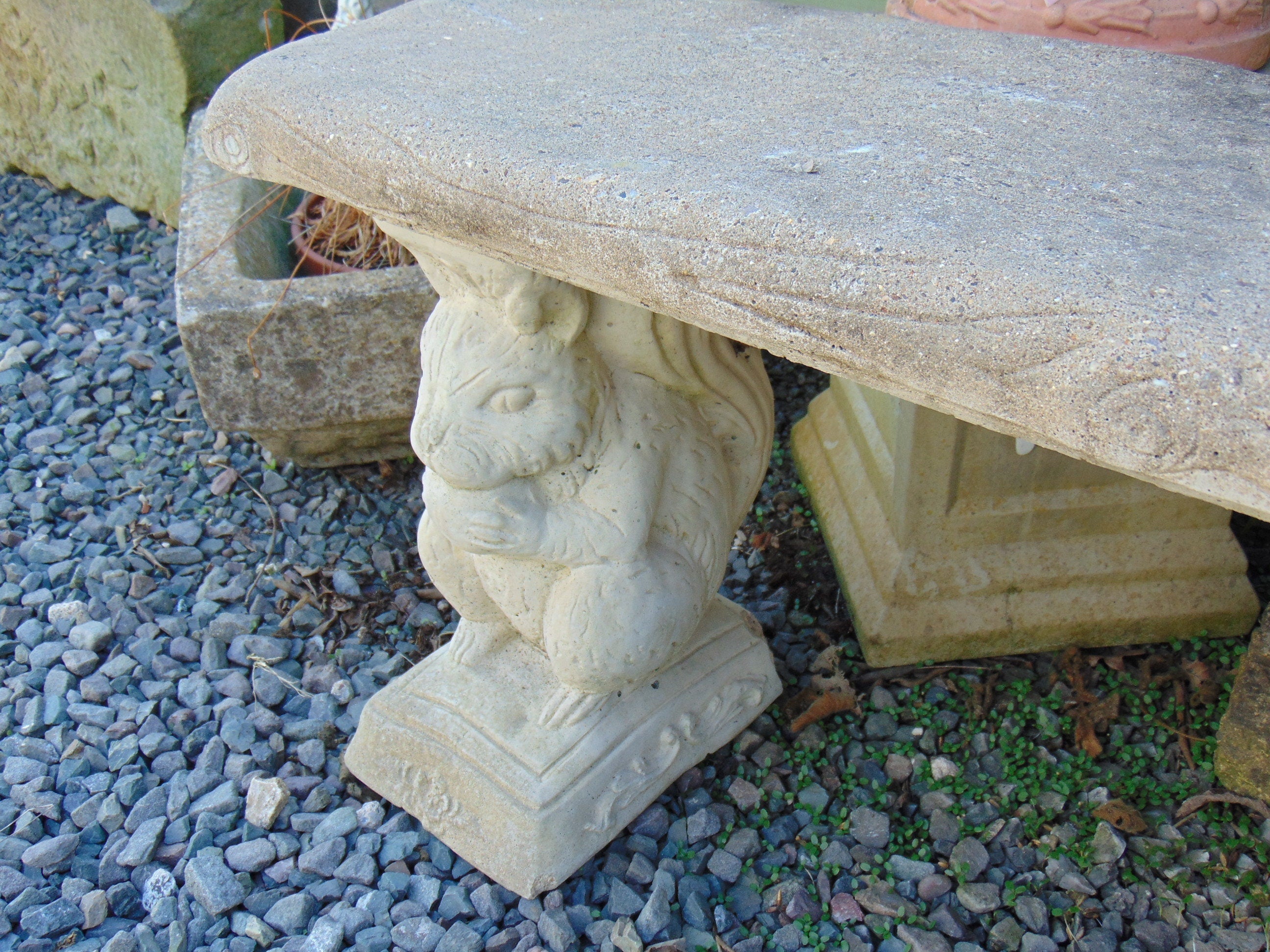 Weathered Reconstituted Stone Squirrel Bench