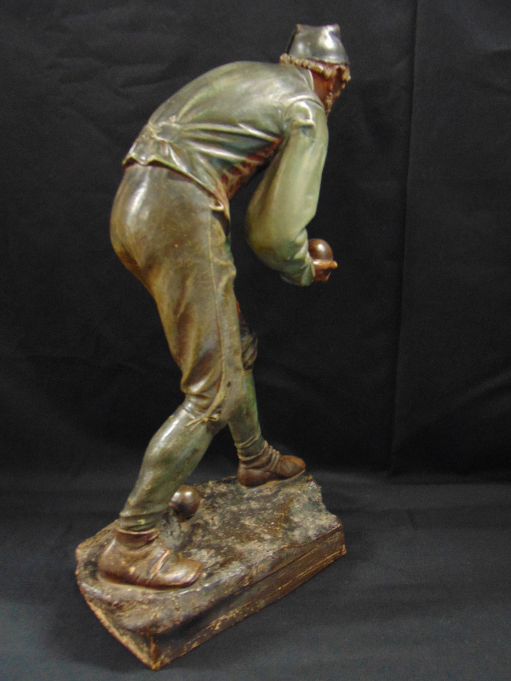 Large Continental Ceramic Figurine of a Man playing Bowls/Boules/Petanque - Vintage