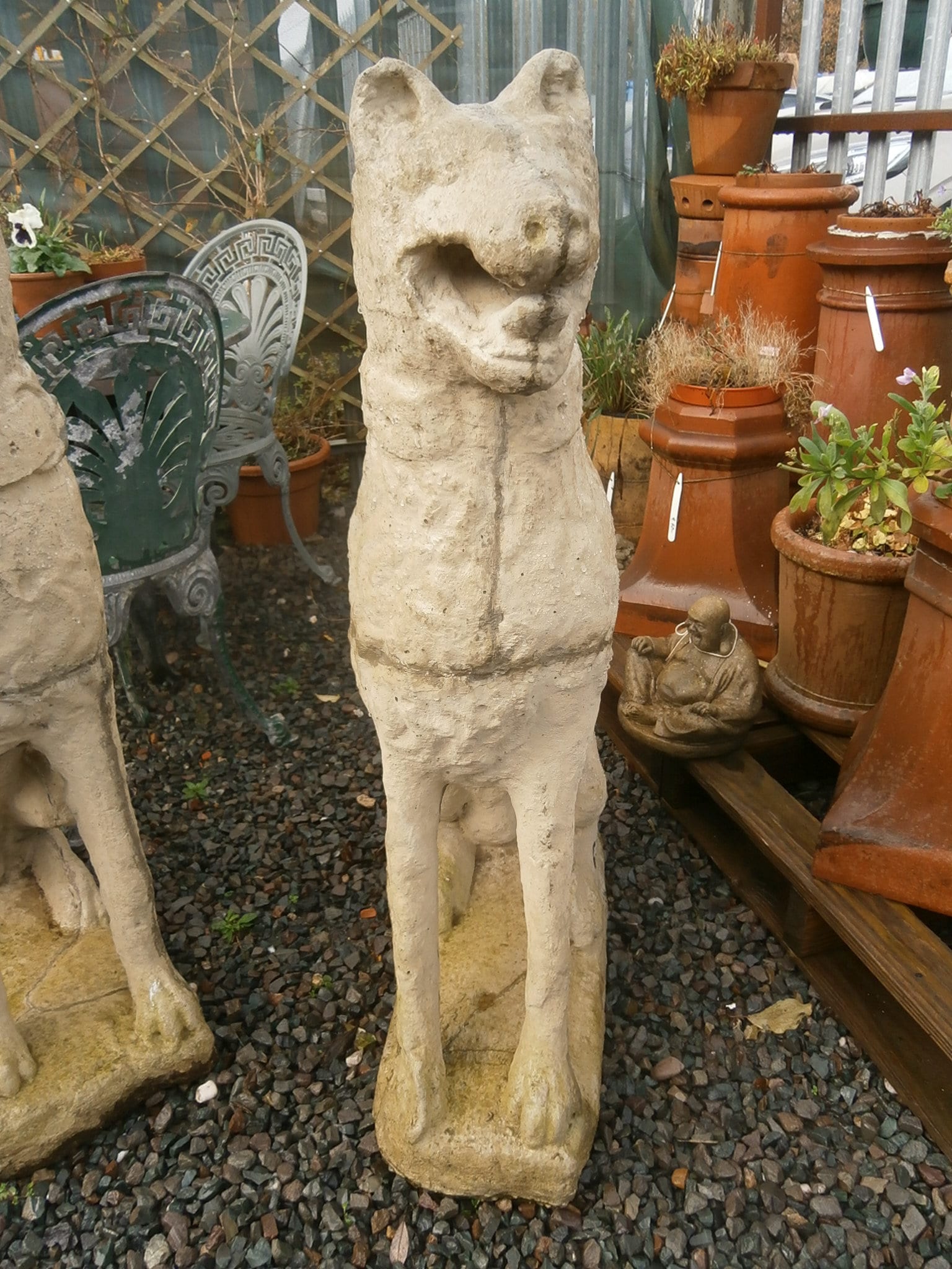 Pair Large Imposing Cast Stone 16thC Style Dogs