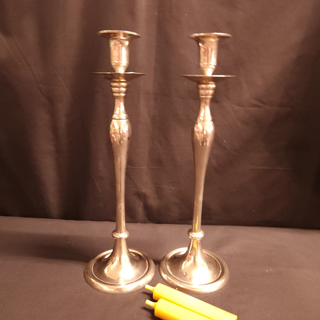 Pair White Metal Reproduction, Georgian Style Candlesticks