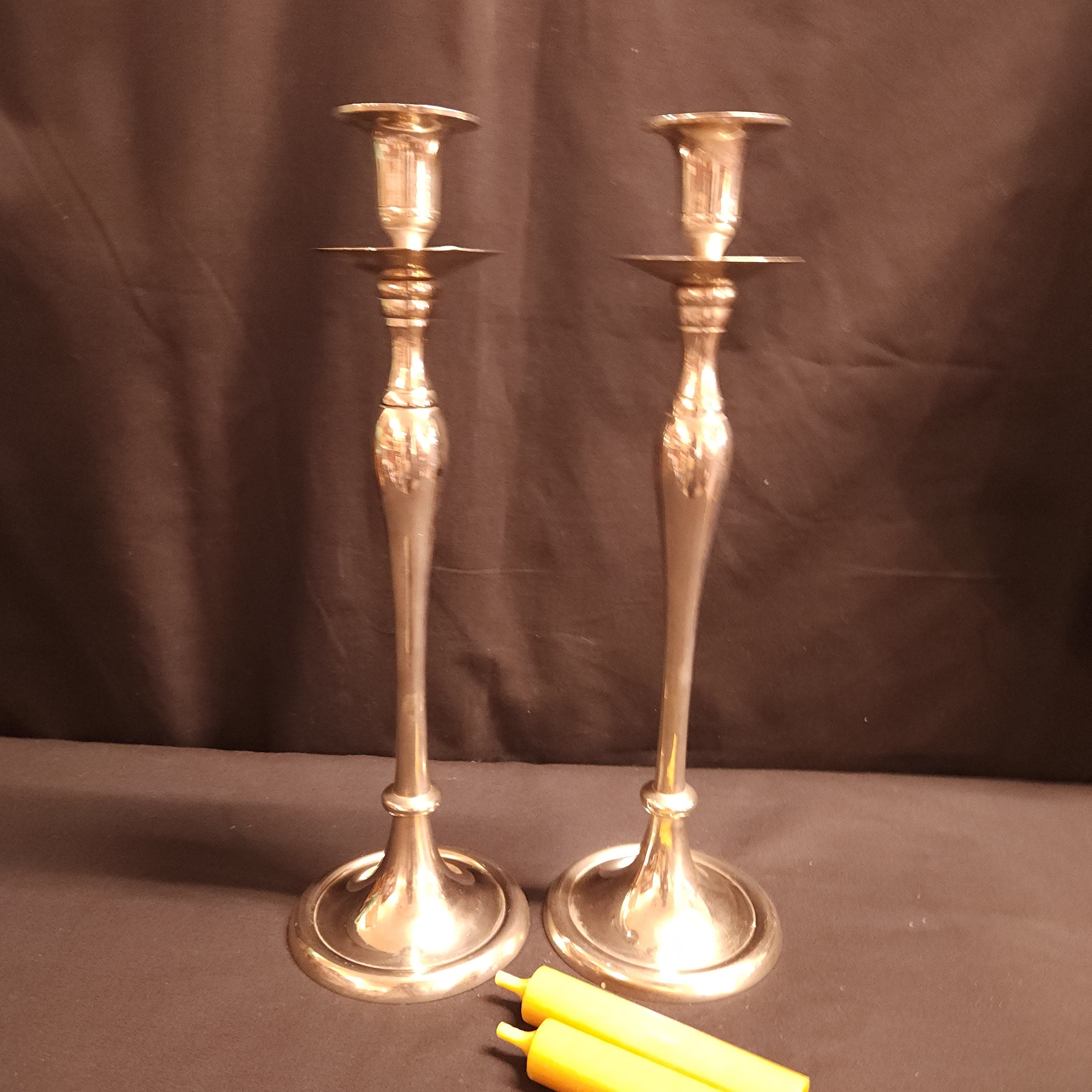 Pair White Metal Reproduction, Georgian Style Candlesticks