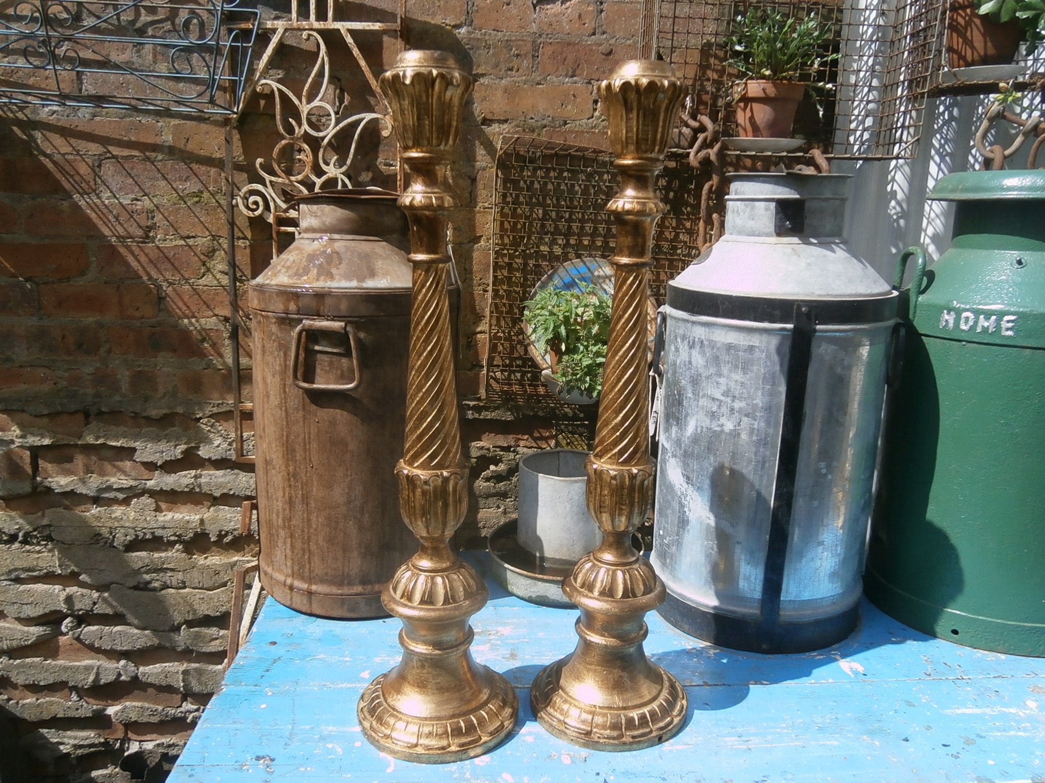Pair Of Tall Giltwood Candlesticks - Vintage