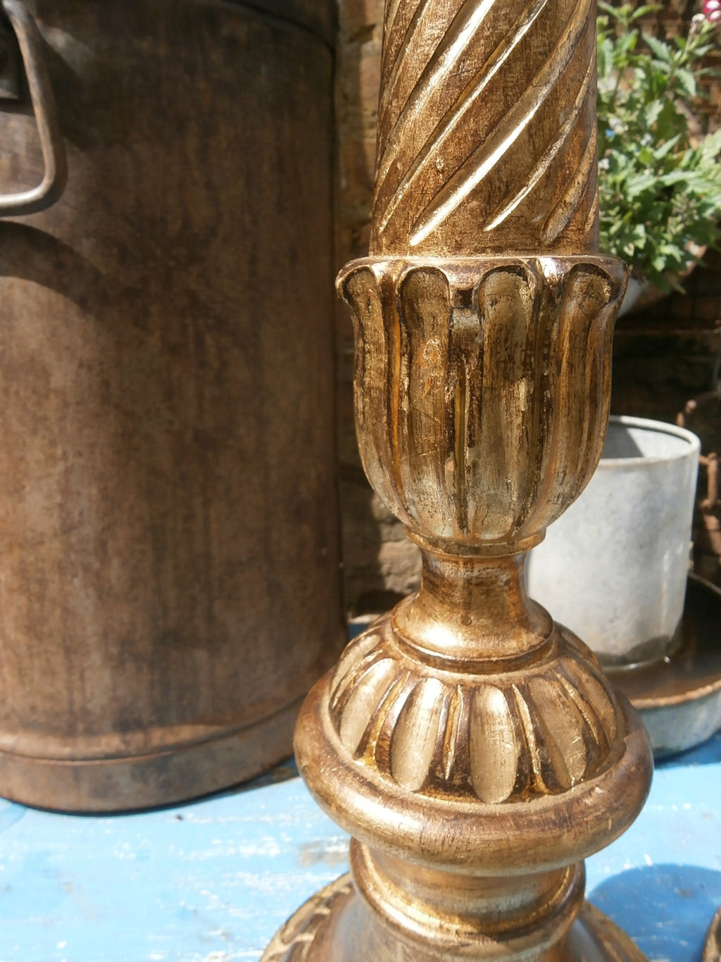 Pair Of Tall Giltwood Candlesticks - Vintage