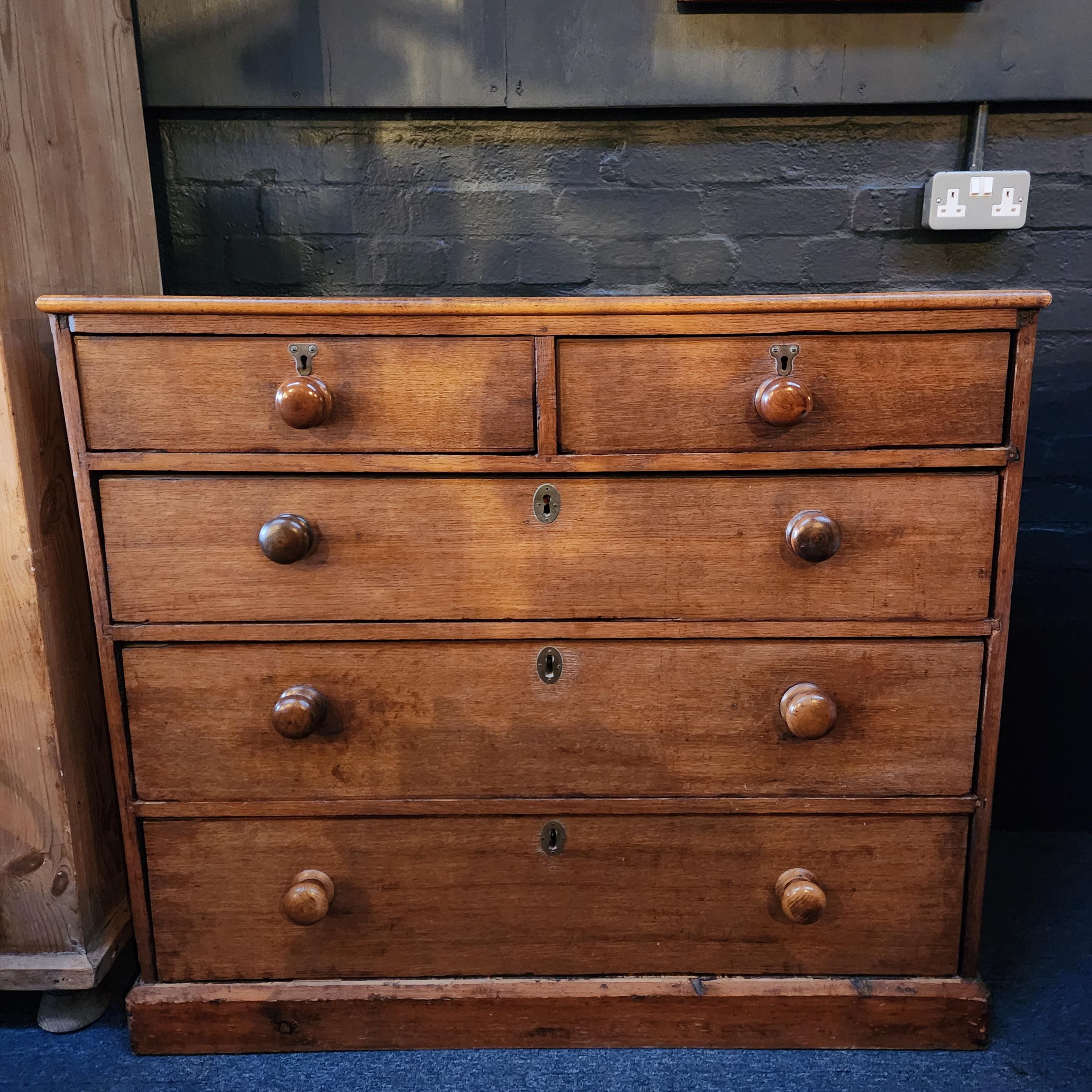 Late 19thC/early 20thC 2 over 3 Oak Chest of Drawers