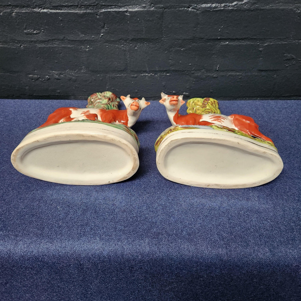 Pair Victorian Staffordshire Flat-Back Cow's with Calf