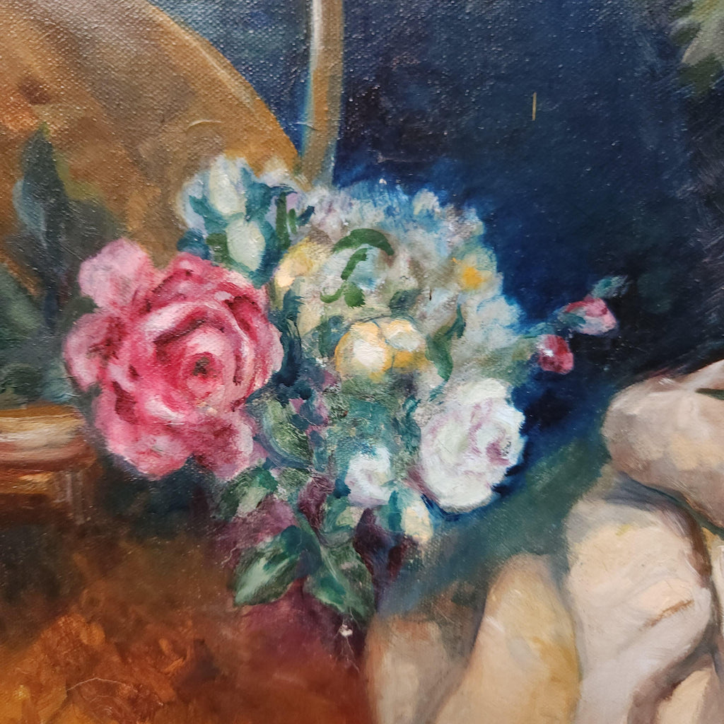 Oil on Stretched  Canvas Still Life - Garden Bench by Joan Gough Thomas 1999