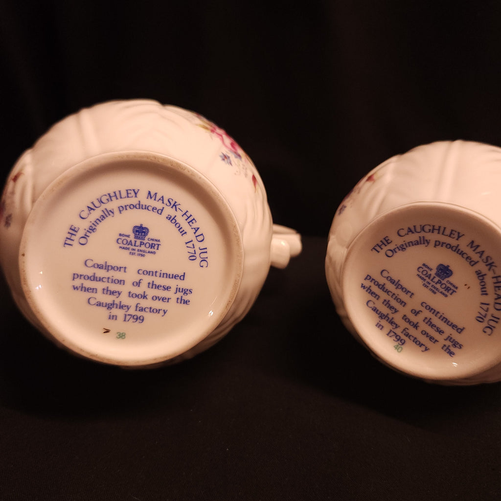 Pair Coalport 'Caughley Mask Head Jugs'