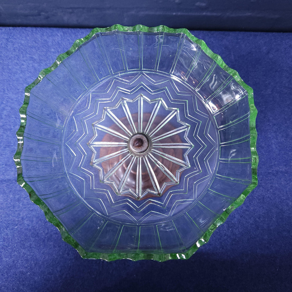 Uranium Glass and Oak Comport Circa 1930's