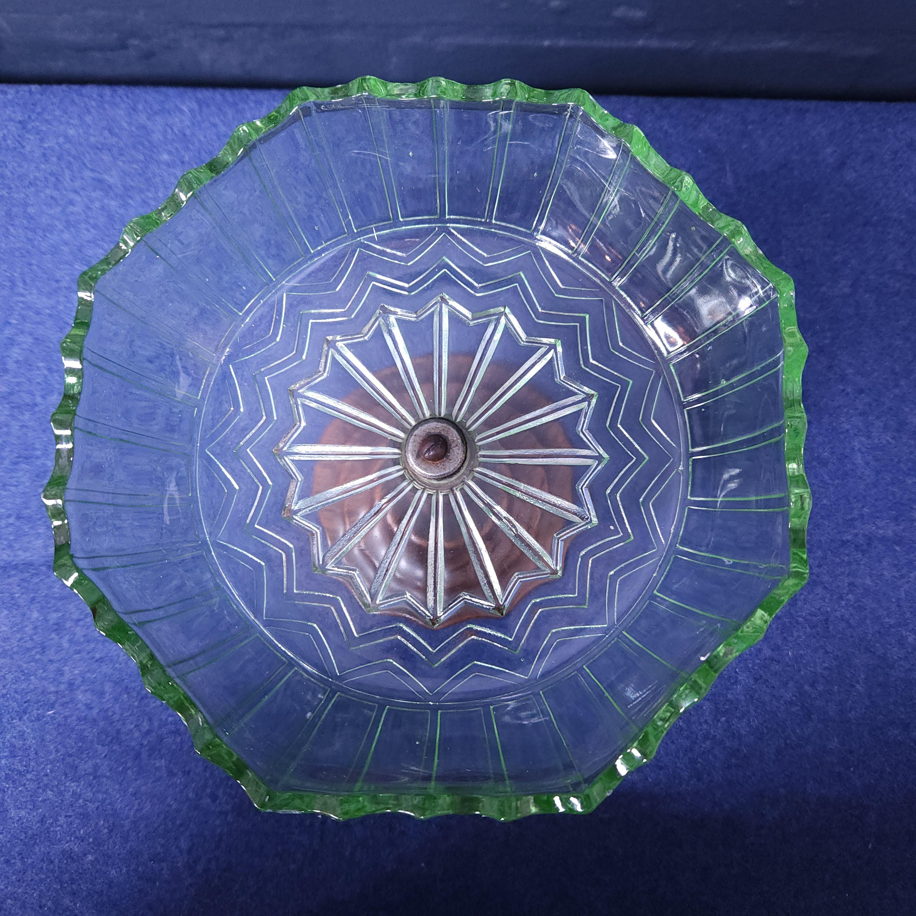 Uranium Glass and Oak Comport Circa 1930's