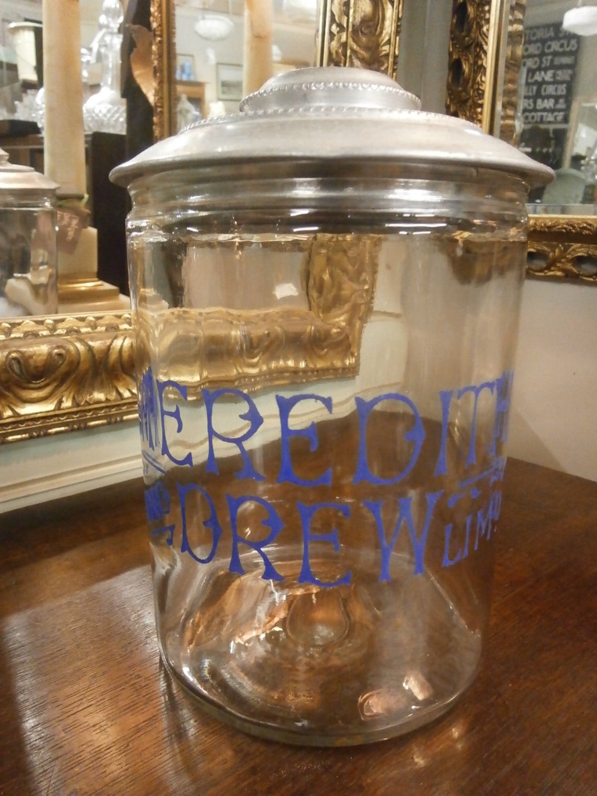 Rare Edwardian Meredith Drew Counter Top Biscuit Jar -- Antique