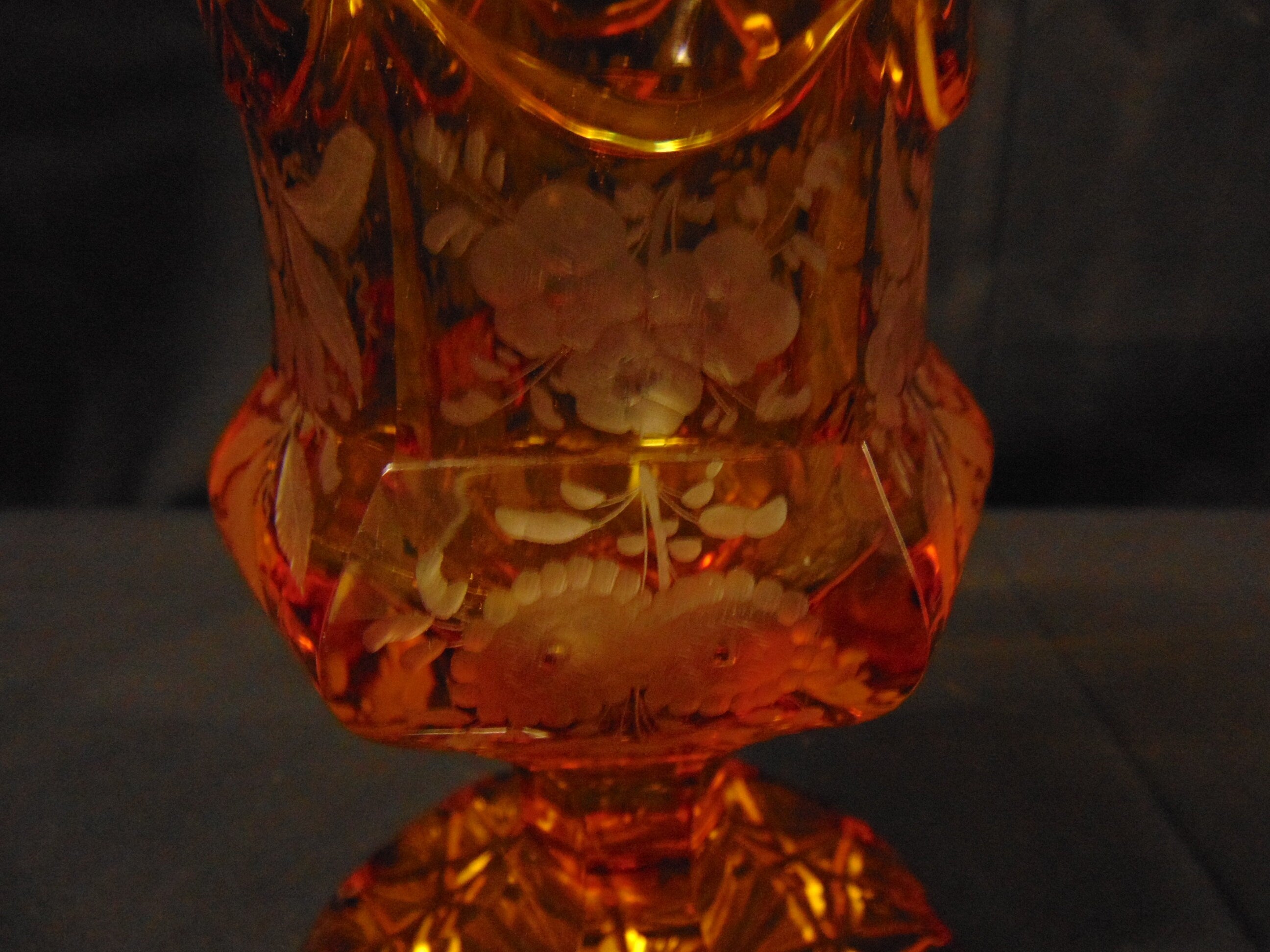 Late 19th Century Bohemian Overlaid Amber Cut Glass Vase