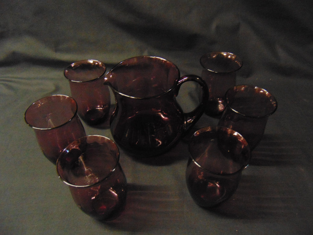 Aubergine Glass Lemonade Set, Jug/Pitcher and 6 Glasses