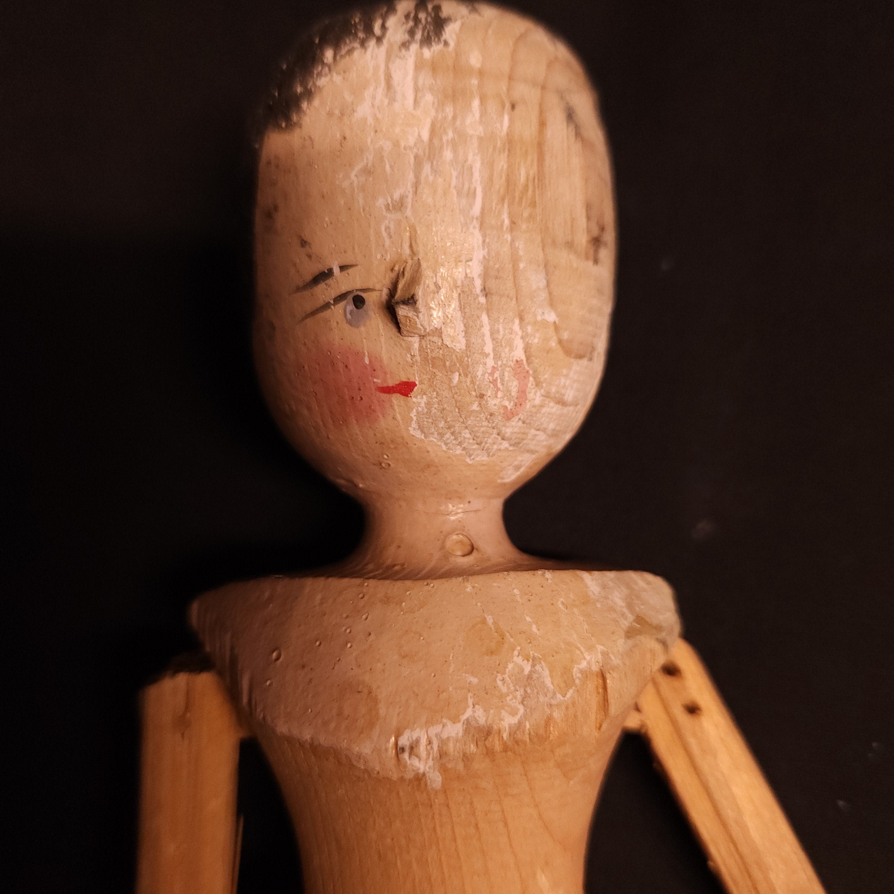 Antique Grodnertal Wooden Carved Peg Doll