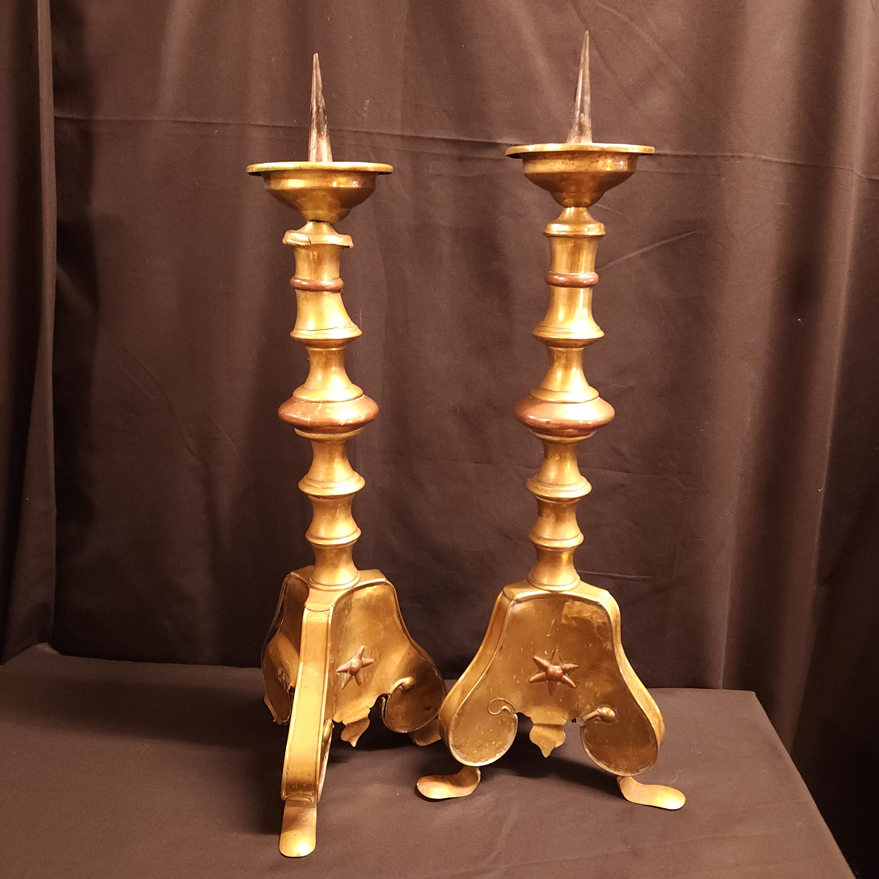 Circa 1920's Moroccan Style Pricket Candlesticks / Torchere