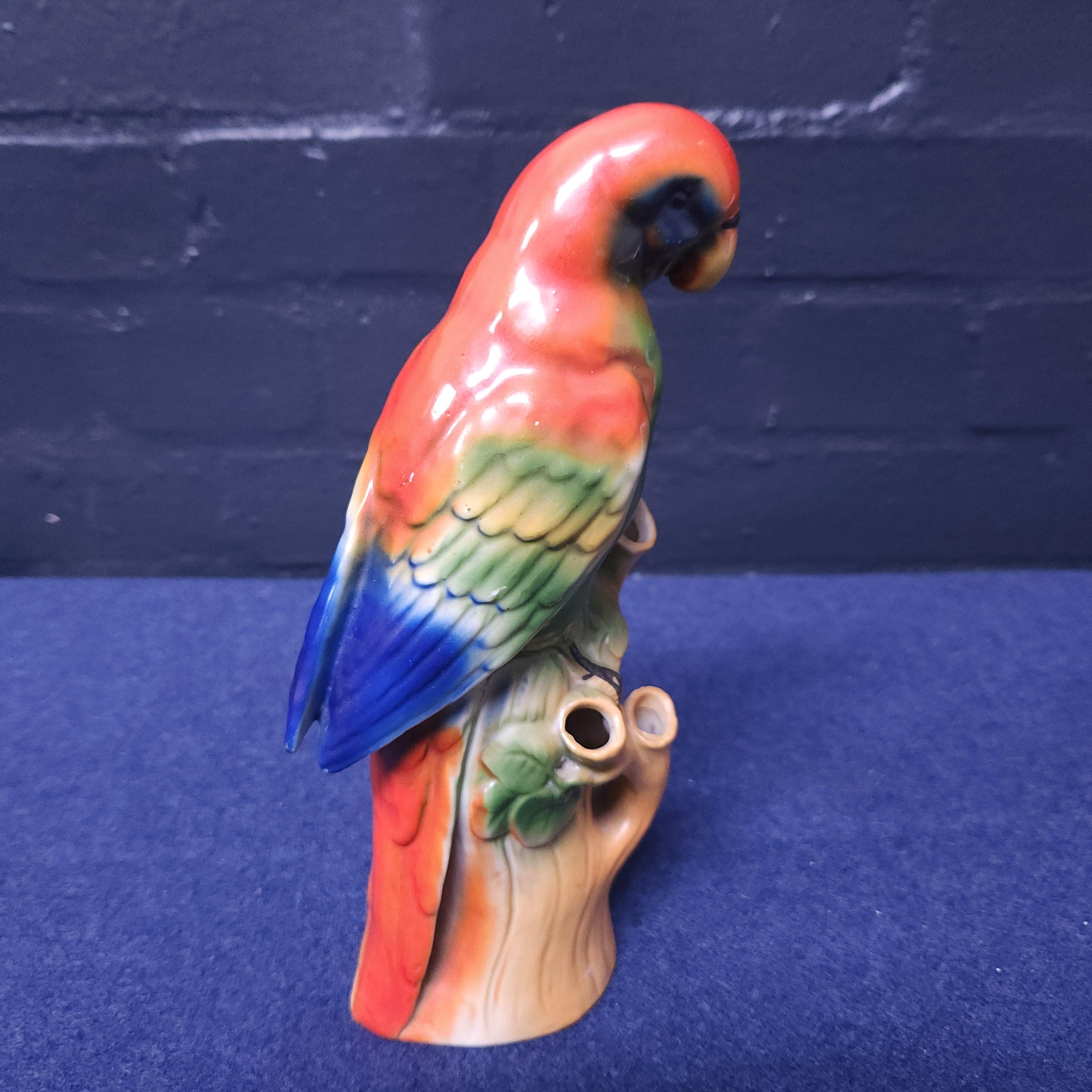Early 20thC Painted Parian Ware Parrot Spill Vase