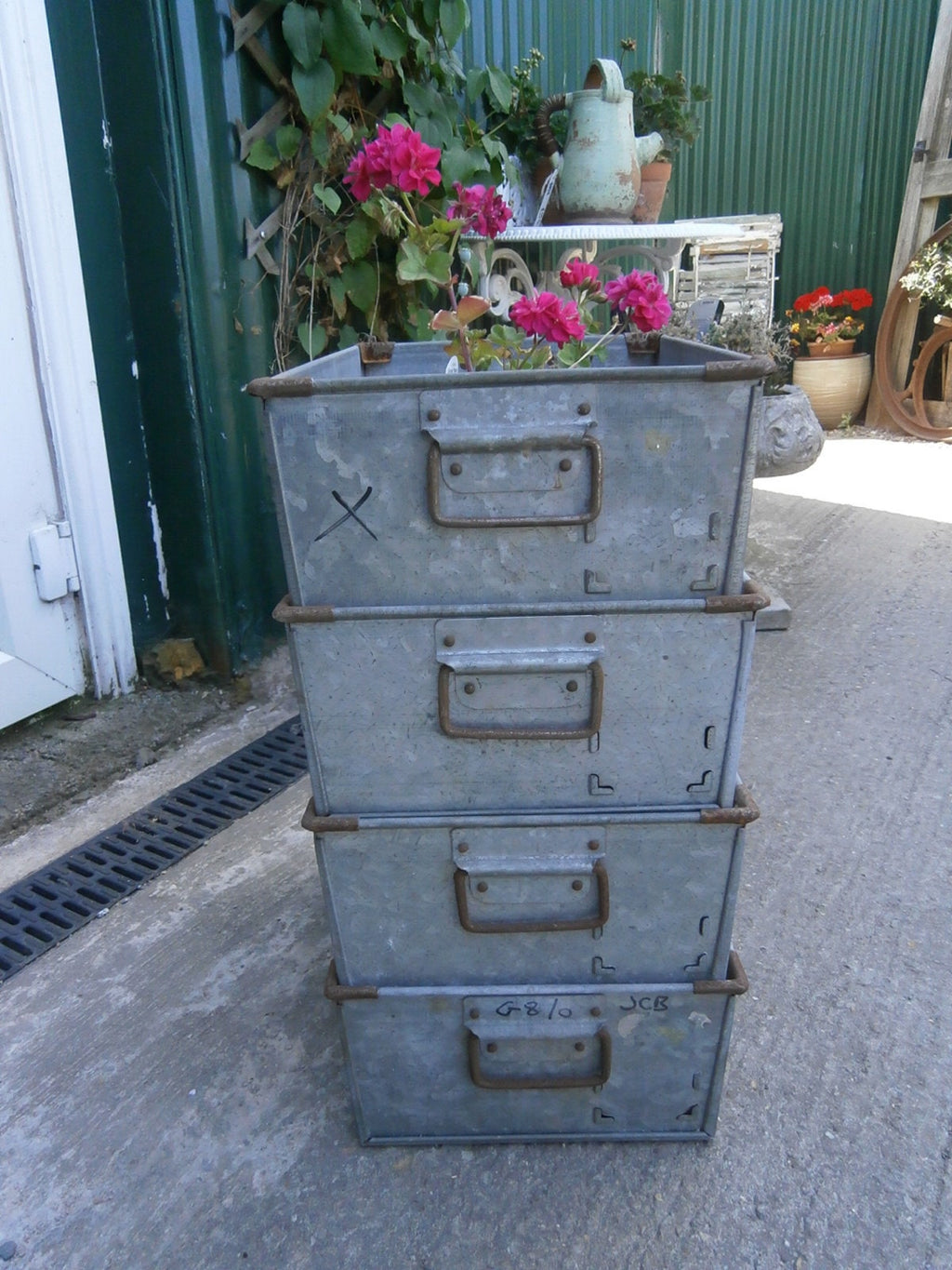 Galvanised Industrial Tote Box/Crate X 1 - Vintage