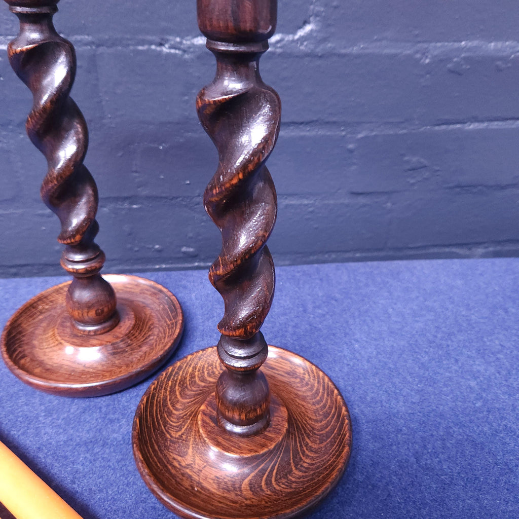 Pair of Early 20thC Oak Barleytwist Candlesticks