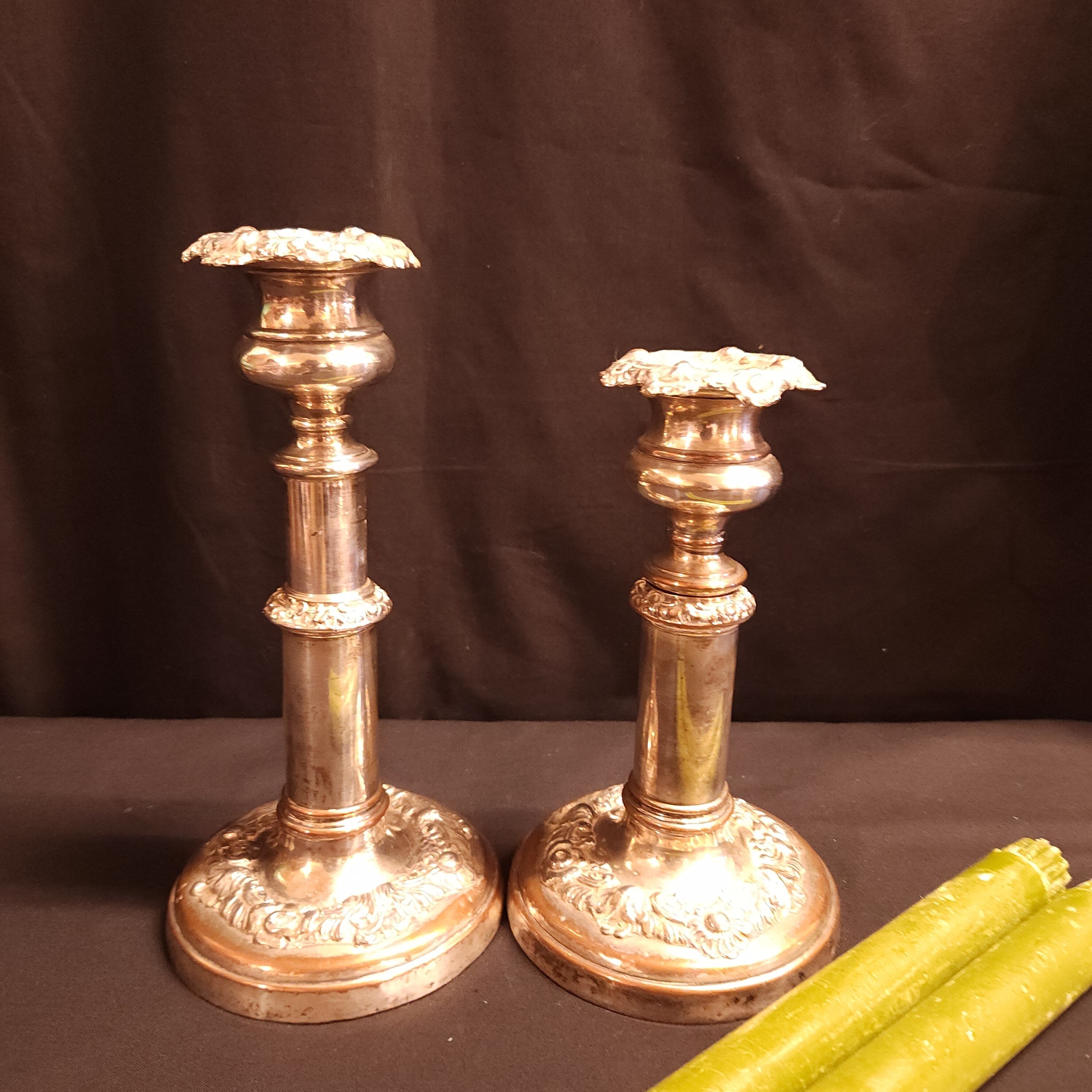 Pair Georgian Silver on Copper Candlesticks circa 1810/1820
